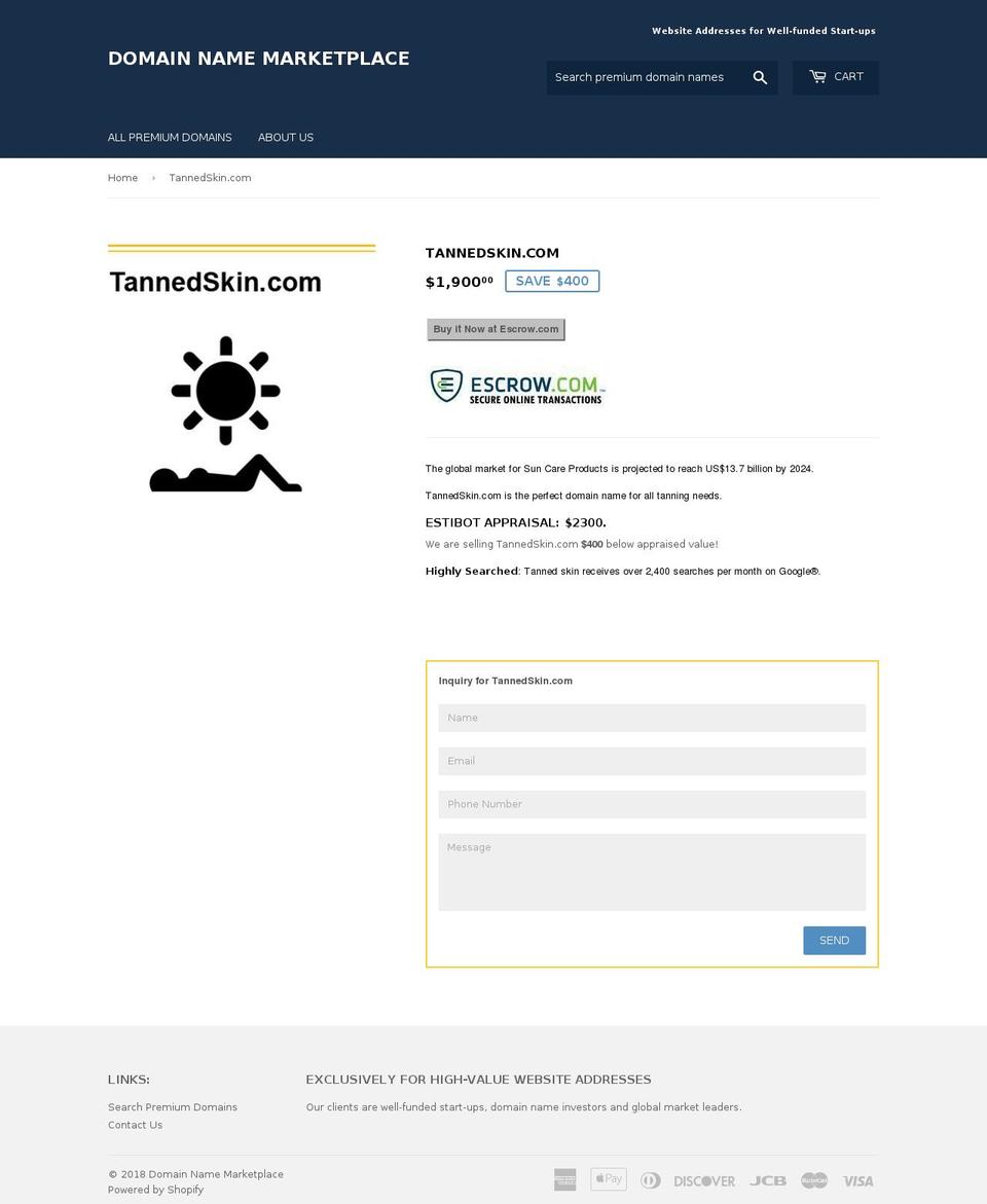 tannedskin.com — Shopify storefront screenshot