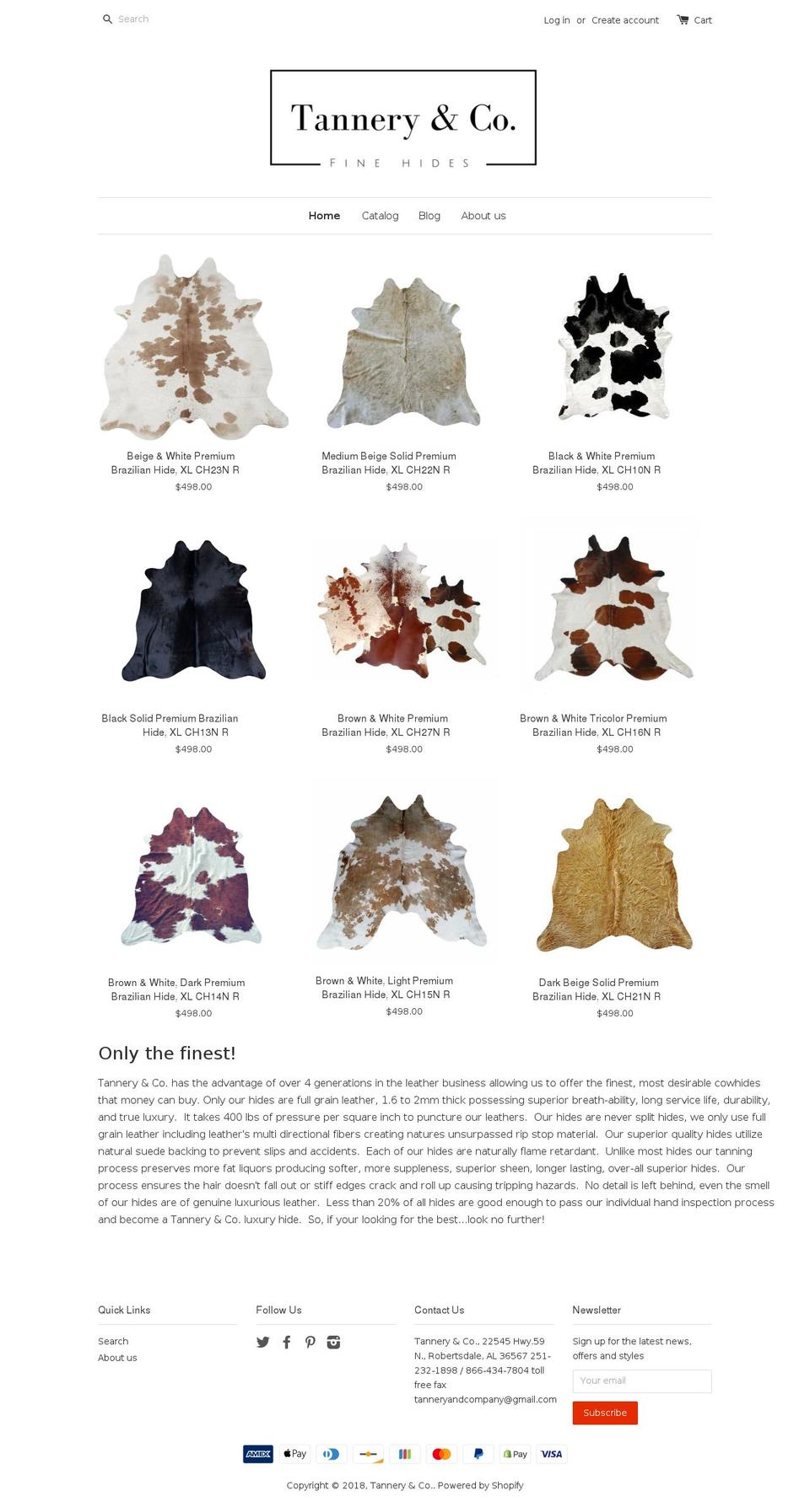 tanneryandcompany.com shopify website screenshot