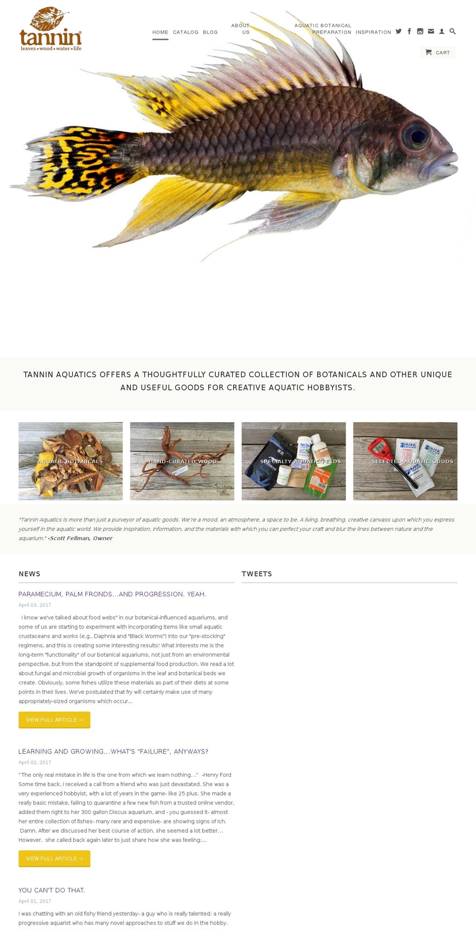 tanninaquatics.com shopify website screenshot