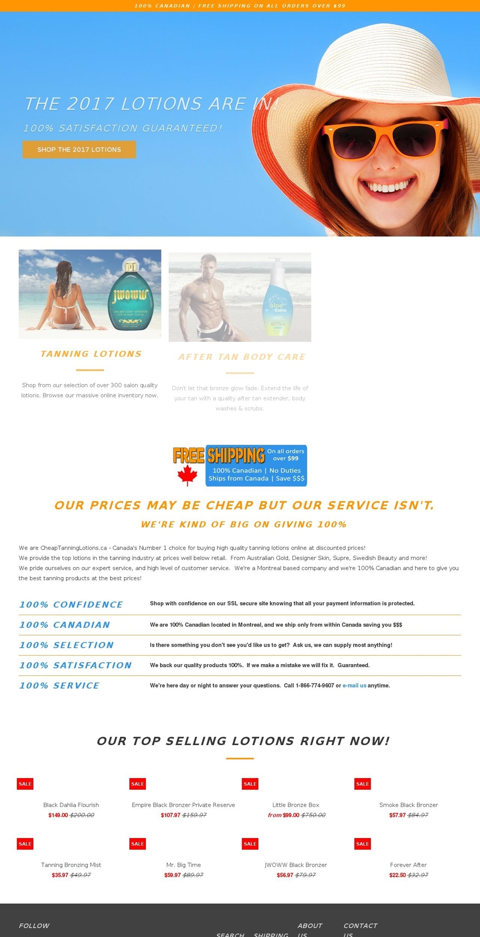 tanninglotions.ca shopify website screenshot