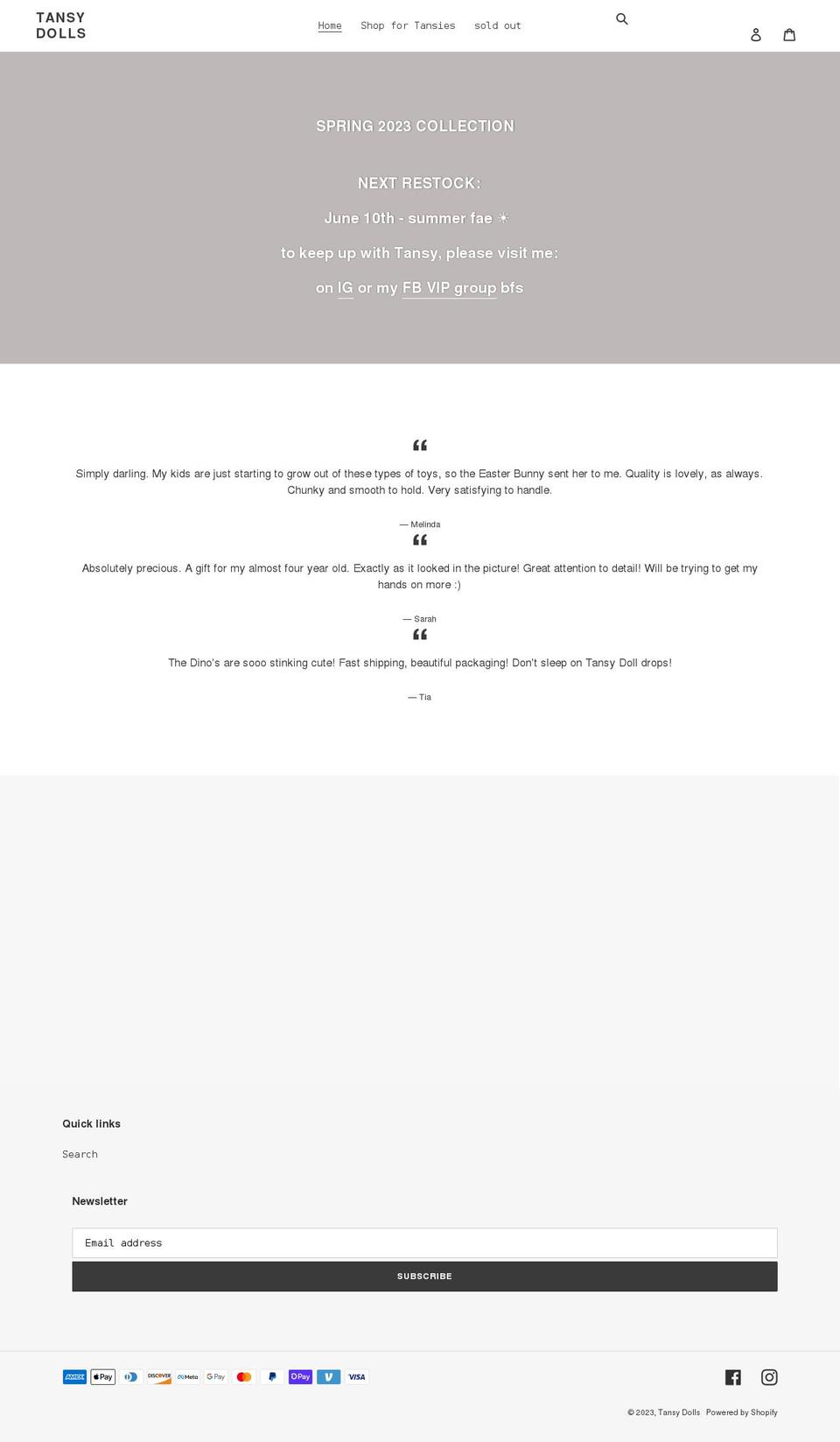 tansydolls.com shopify website screenshot