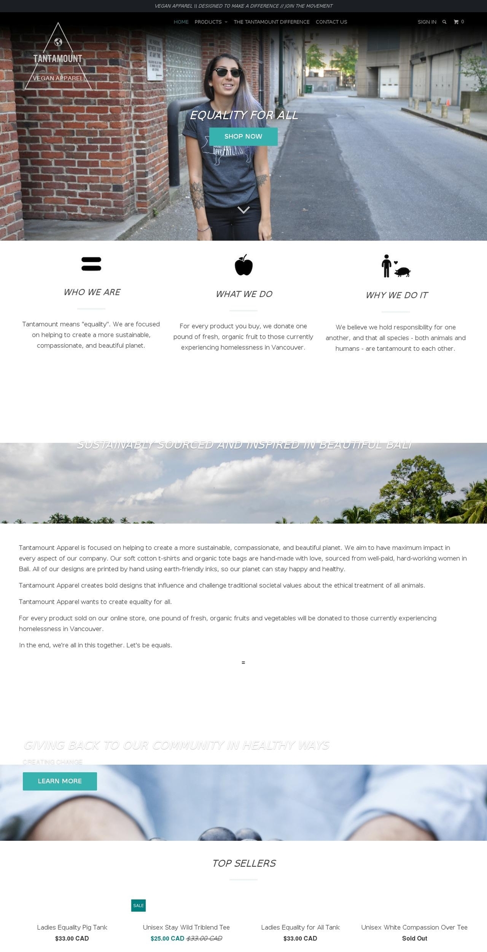 tantamountapparel.com shopify website screenshot