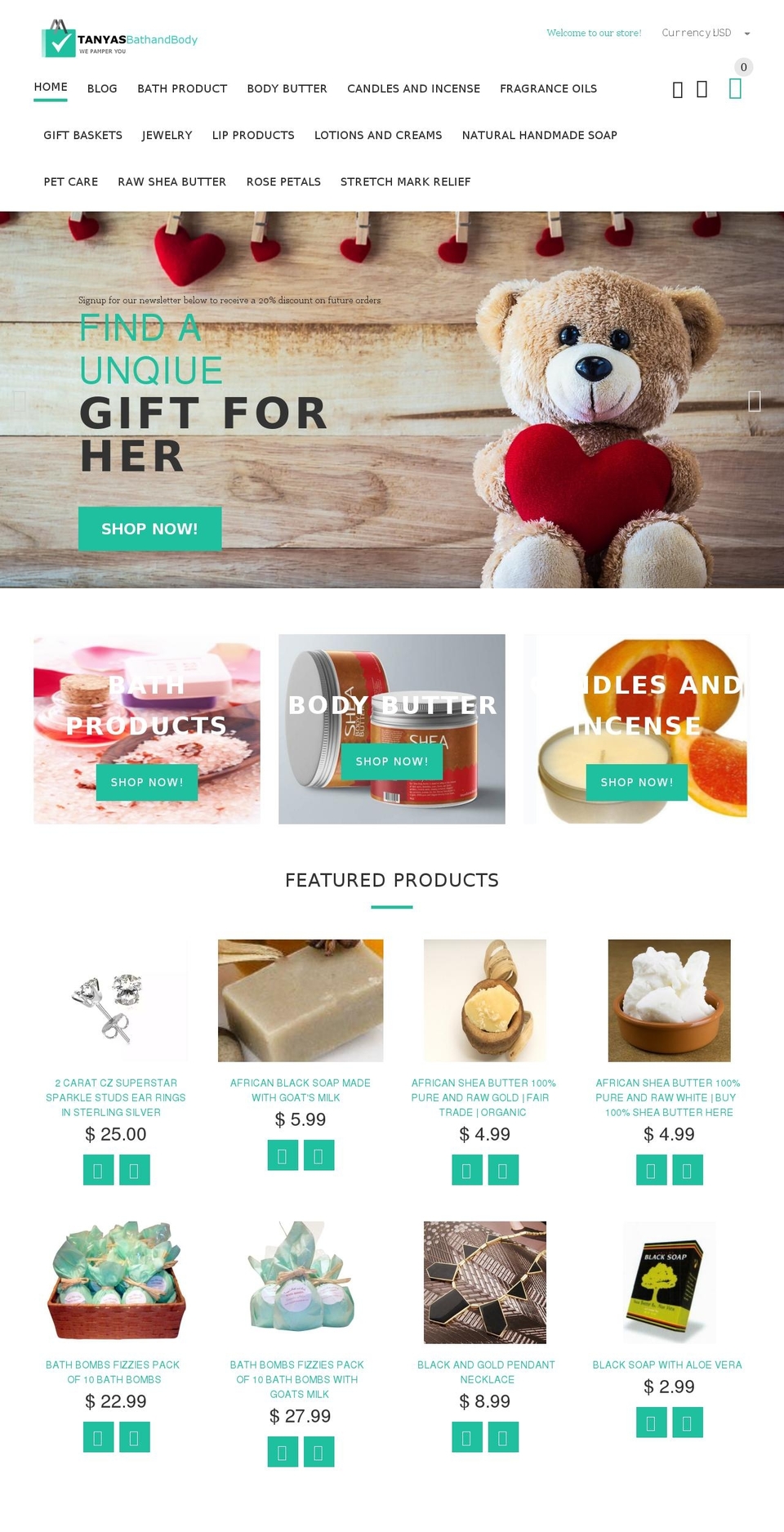 tanyasbathandbody.com shopify website screenshot