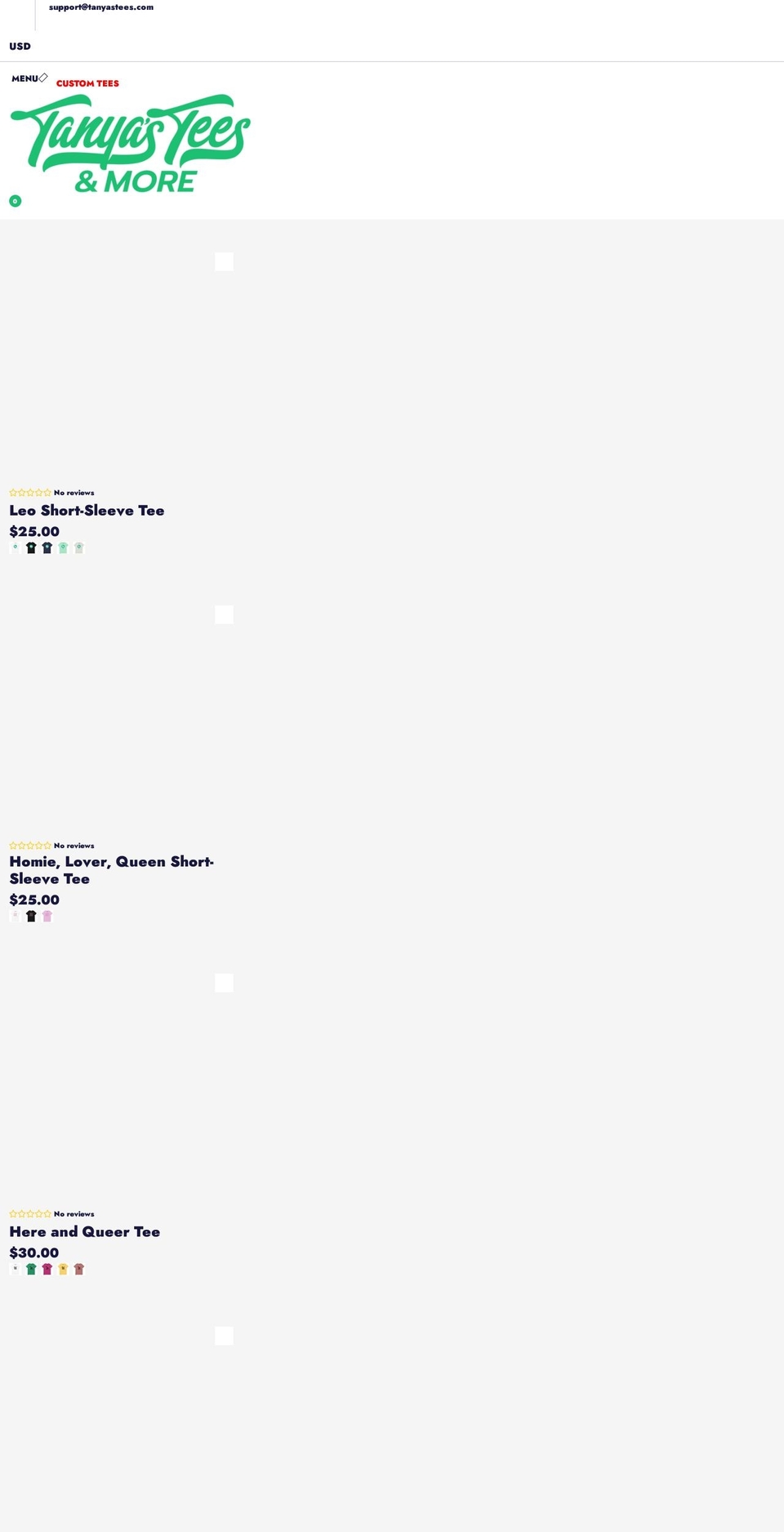 tanyastees.com shopify website screenshot