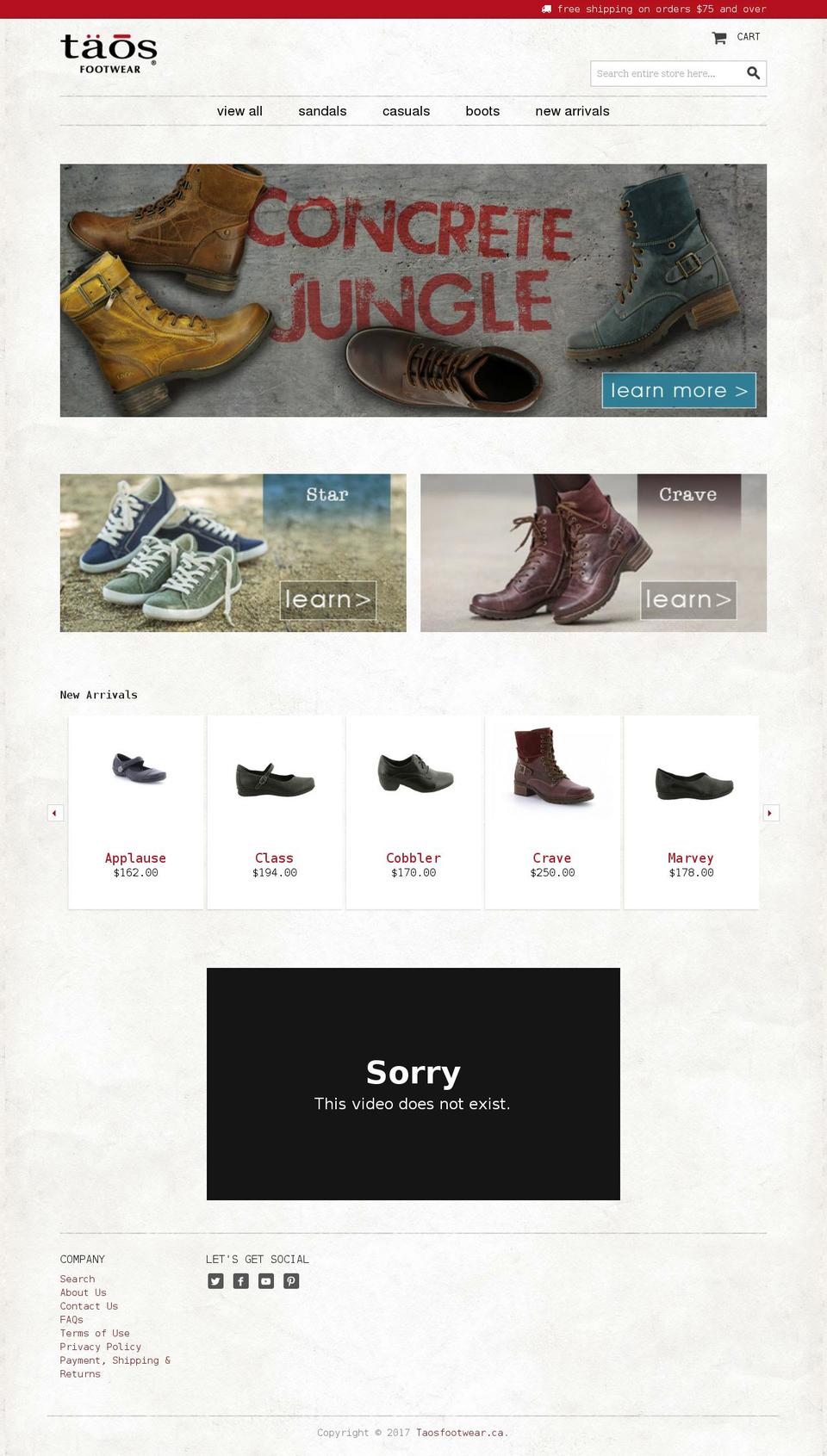 taosfootwear.ca shopify website screenshot