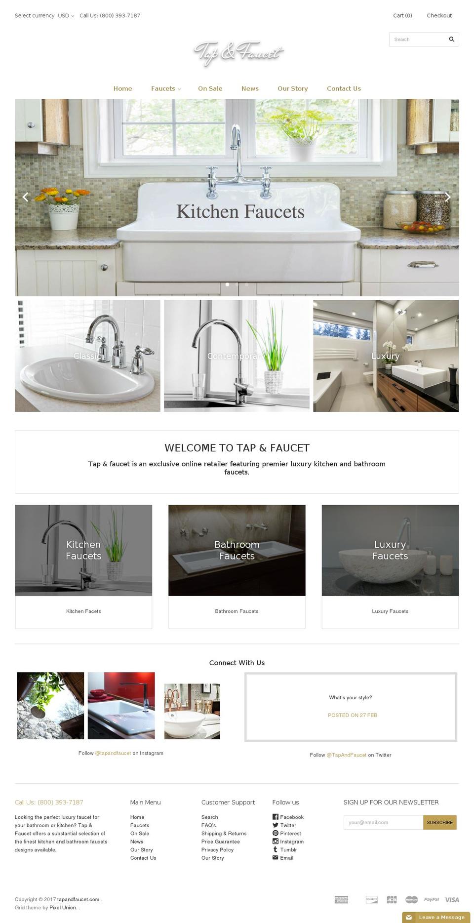 tapandfaucet.com shopify website screenshot