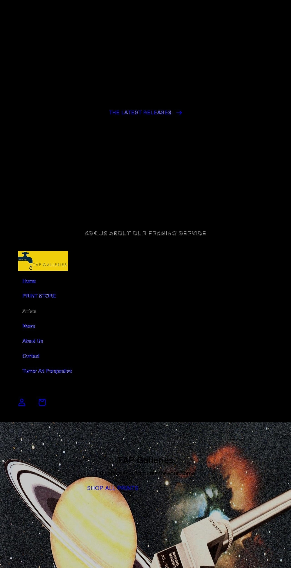 tapgalleries.com shopify website screenshot