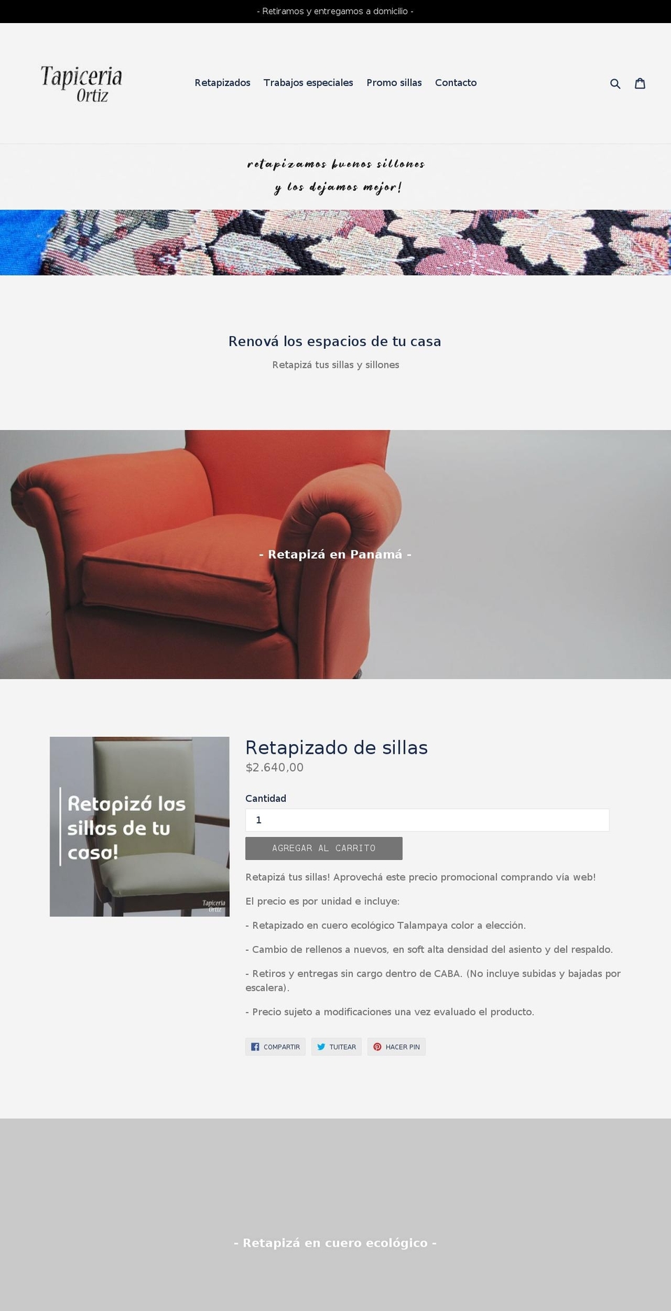 tapiceriaortiz.com — Shopify storefront screenshot