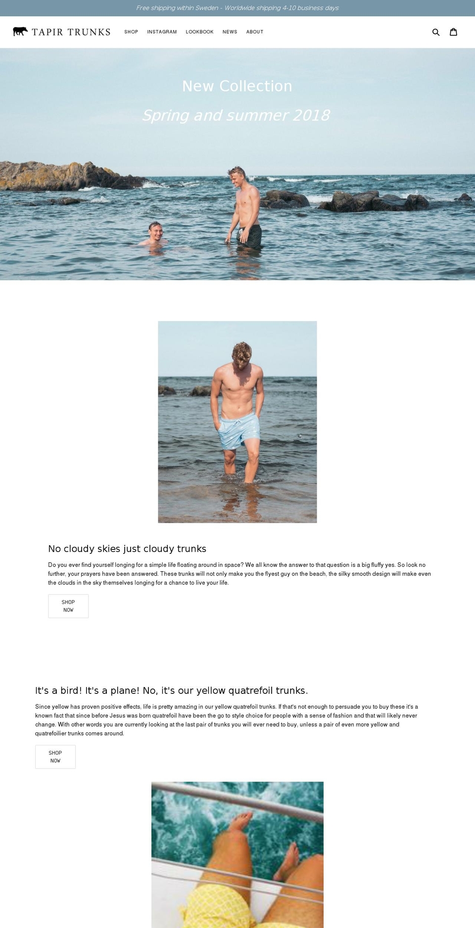 tapirtrunks.com shopify website screenshot