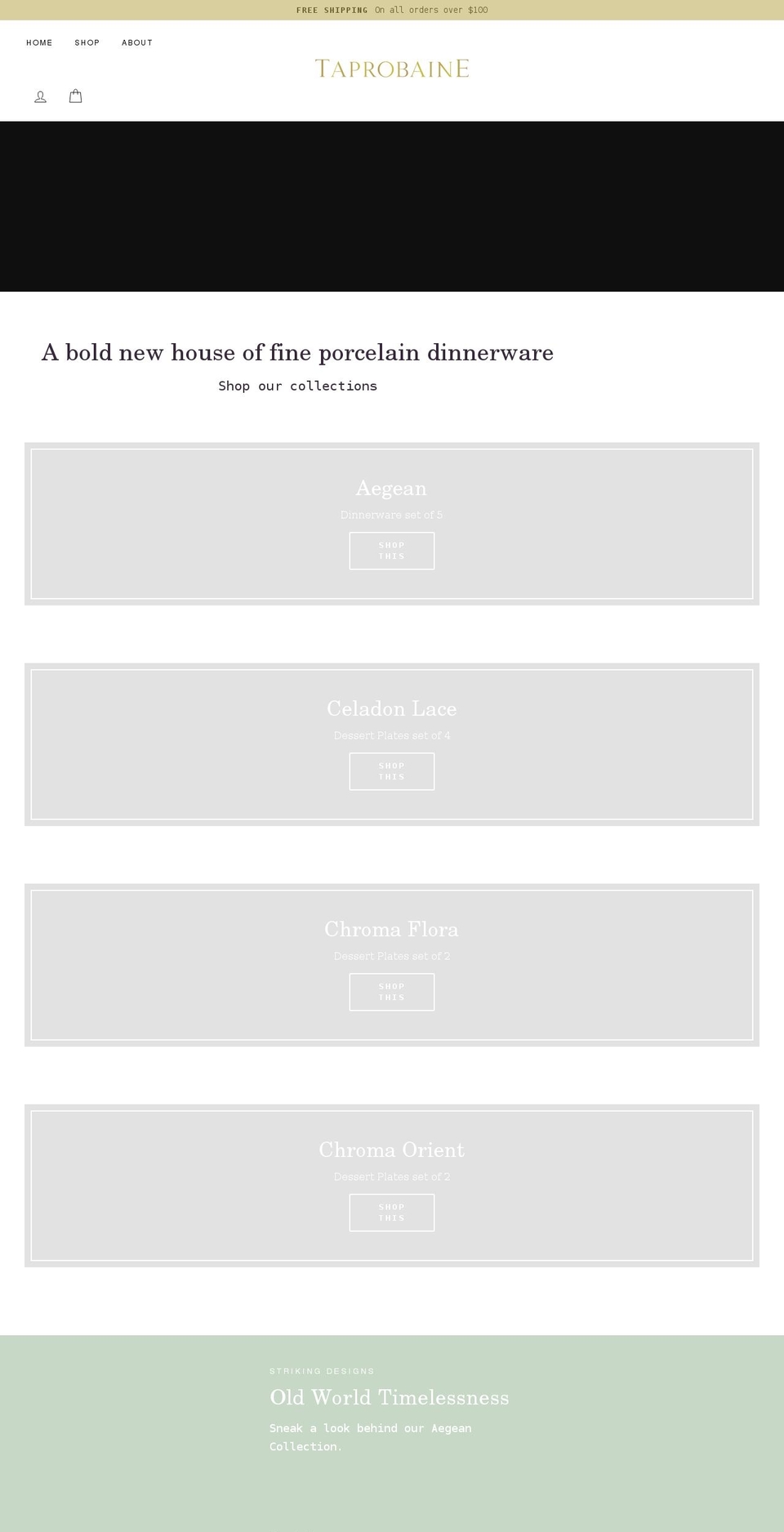 taprobaine.com shopify website screenshot
