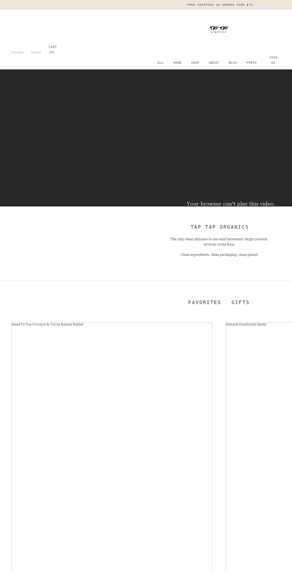 taptaporganics.com shopify website screenshot