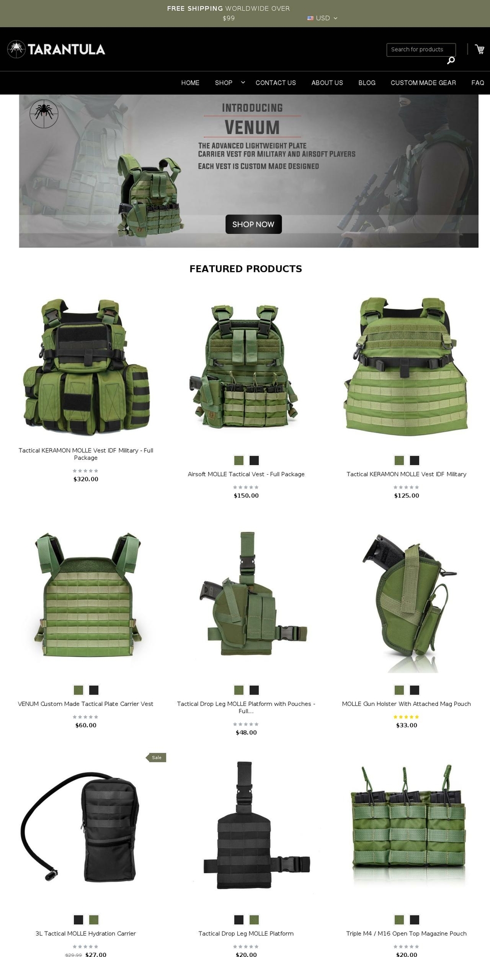 tarantulagear.com — Shopify storefront screenshot