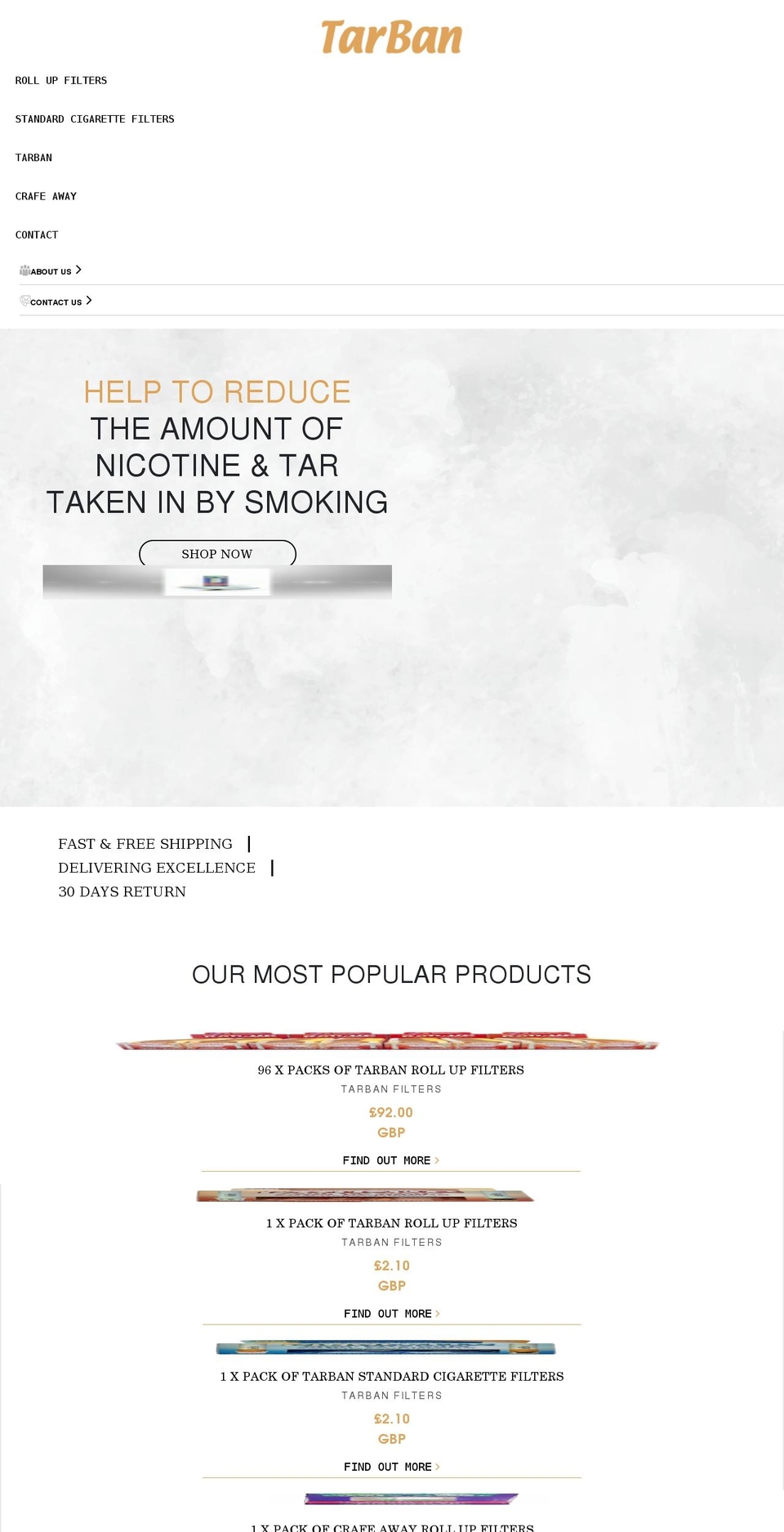 tarban.co.uk shopify website screenshot
