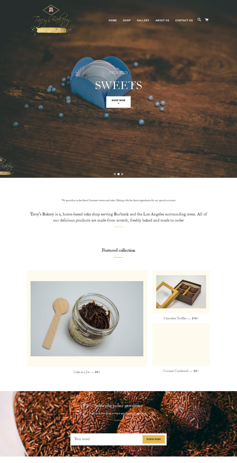 tarcysbakery.com — Shopify storefront screenshot
