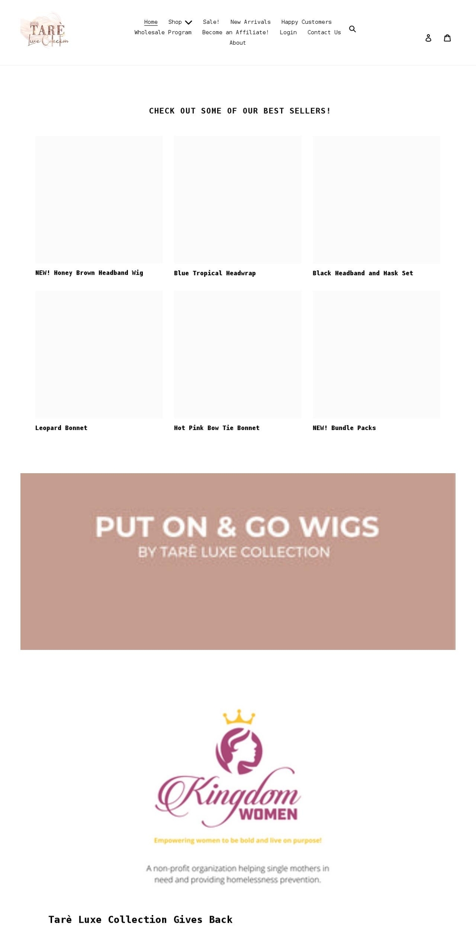 tareluxecollection.com shopify website screenshot