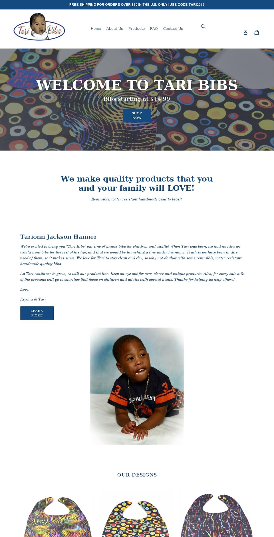 taribibs.com shopify website screenshot