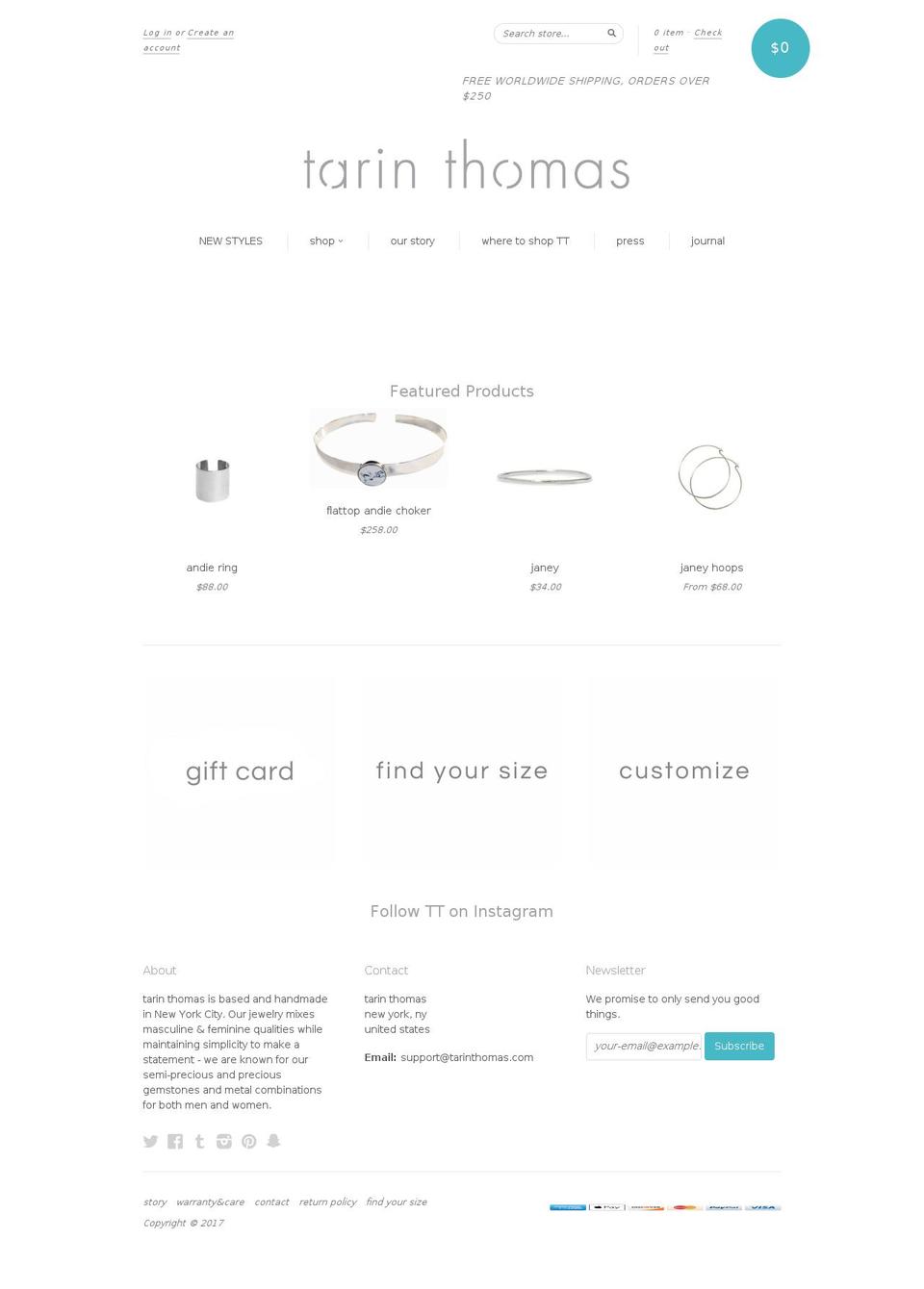 tarinthomas.com shopify website screenshot