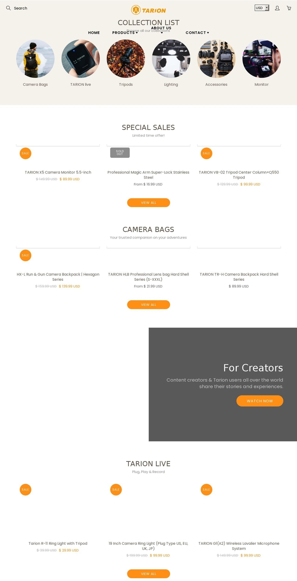 tarion.myshopify.com — Shopify storefront screenshot
