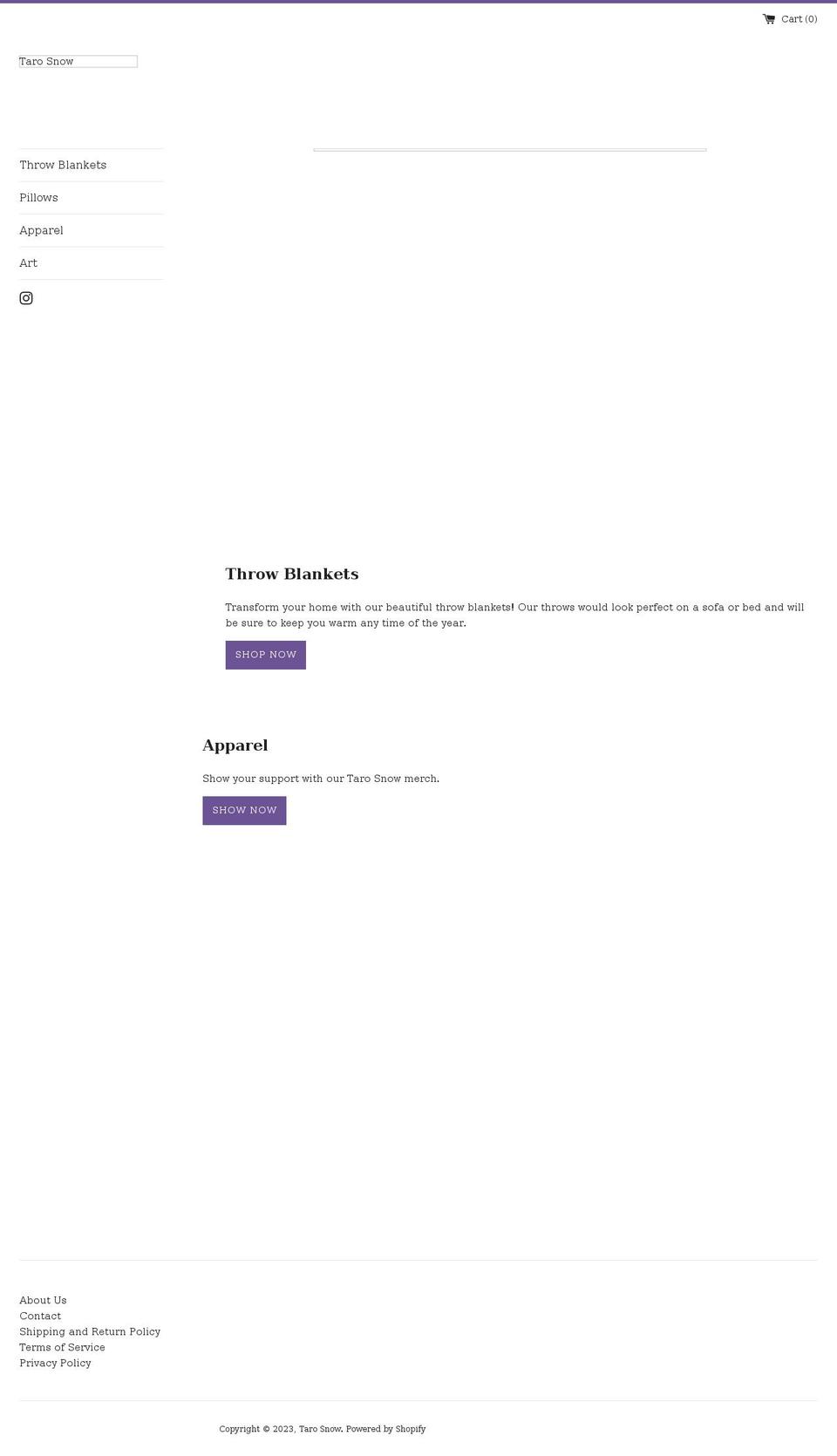tarosnow.com shopify website screenshot