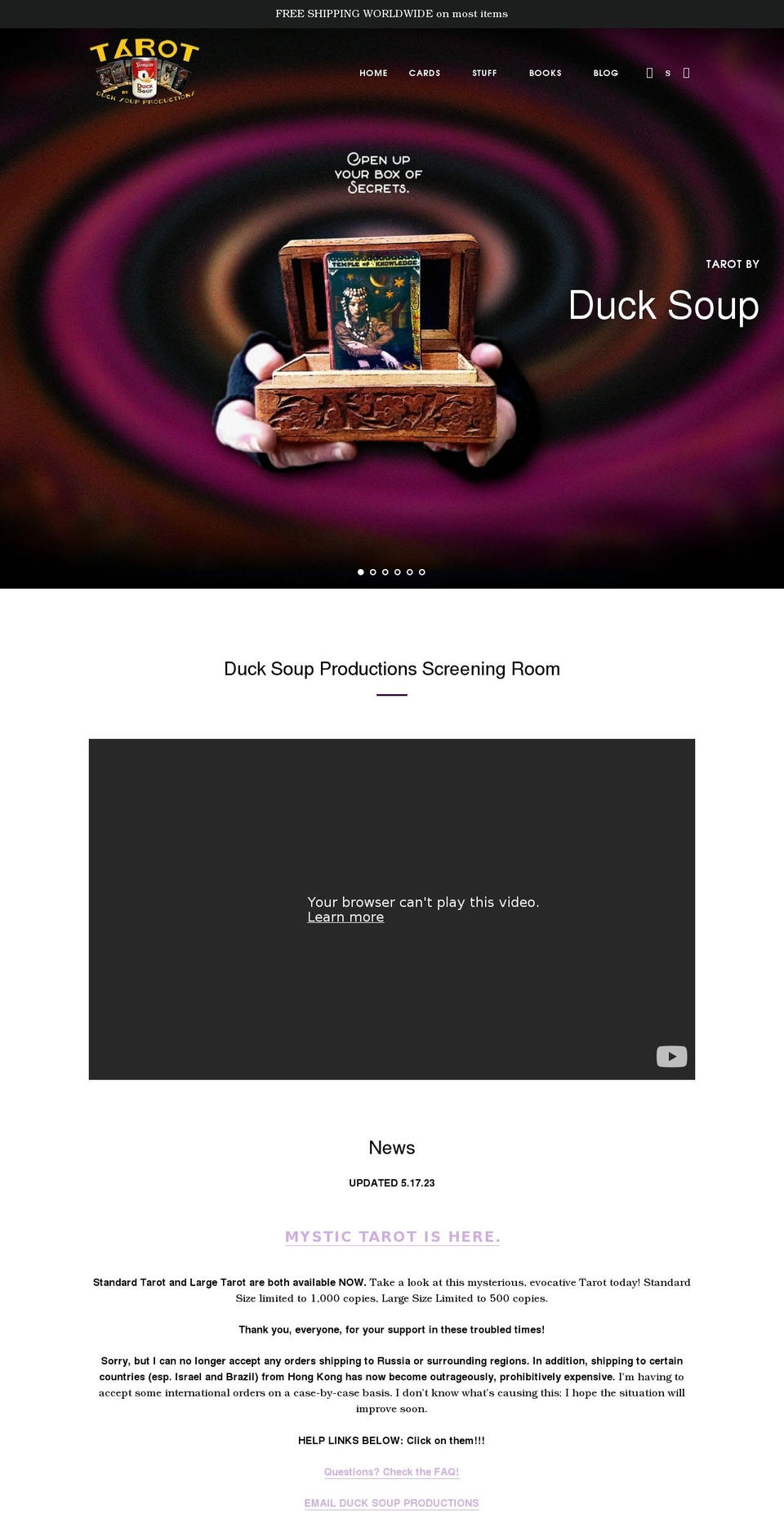 tarotbyducksoup.com shopify website screenshot