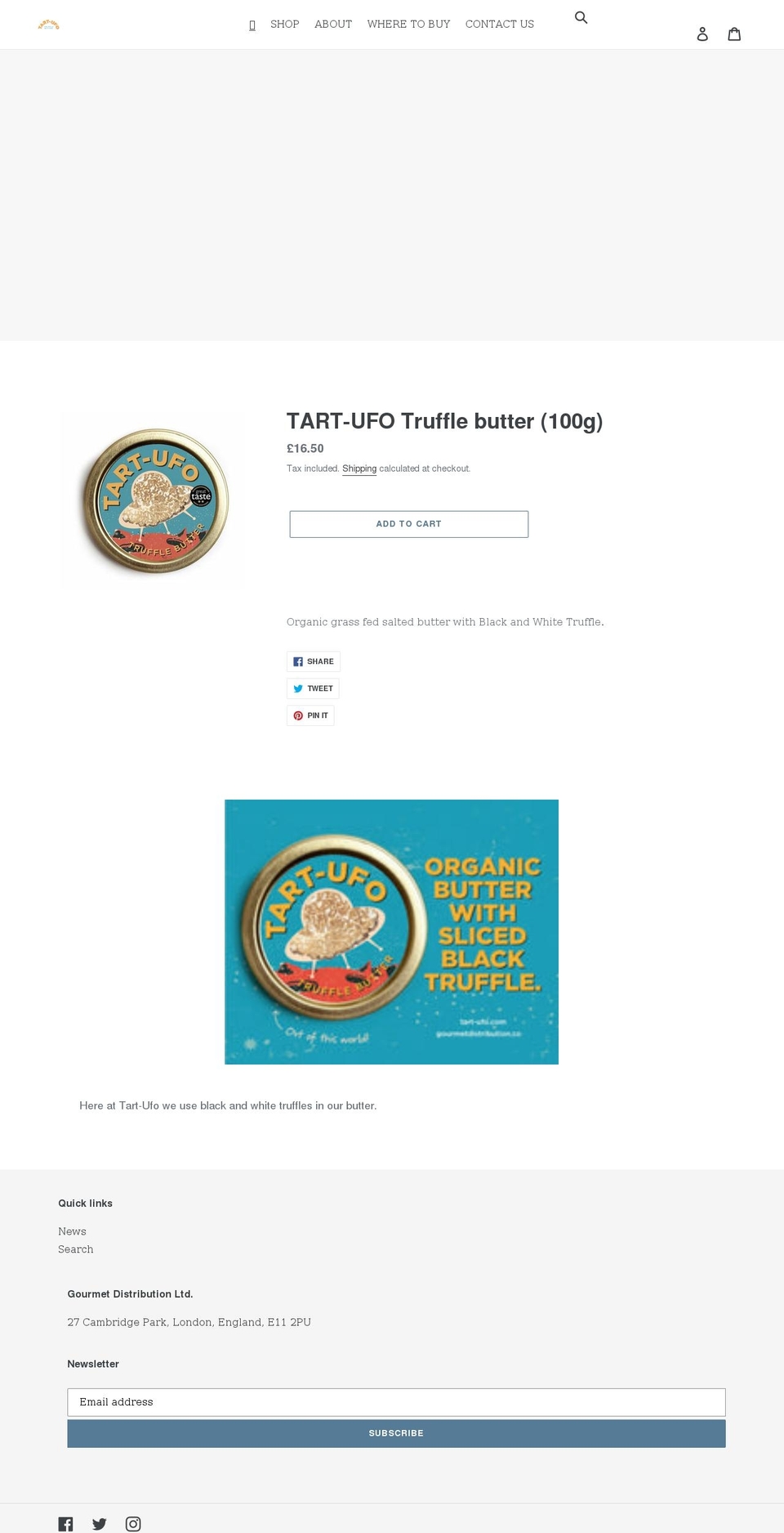 tart-ufo.com shopify website screenshot