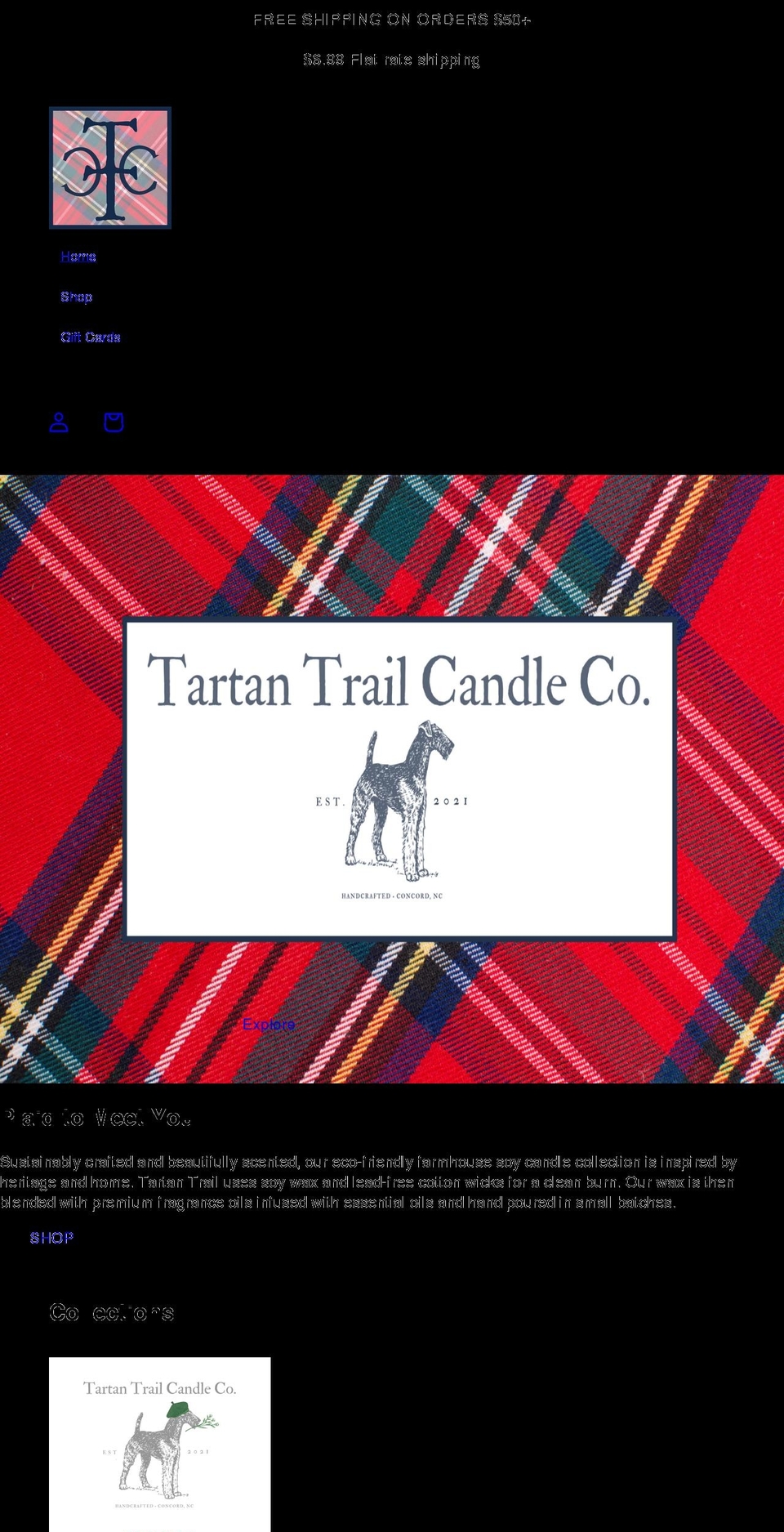 tartantrailcandleco.com shopify website screenshot