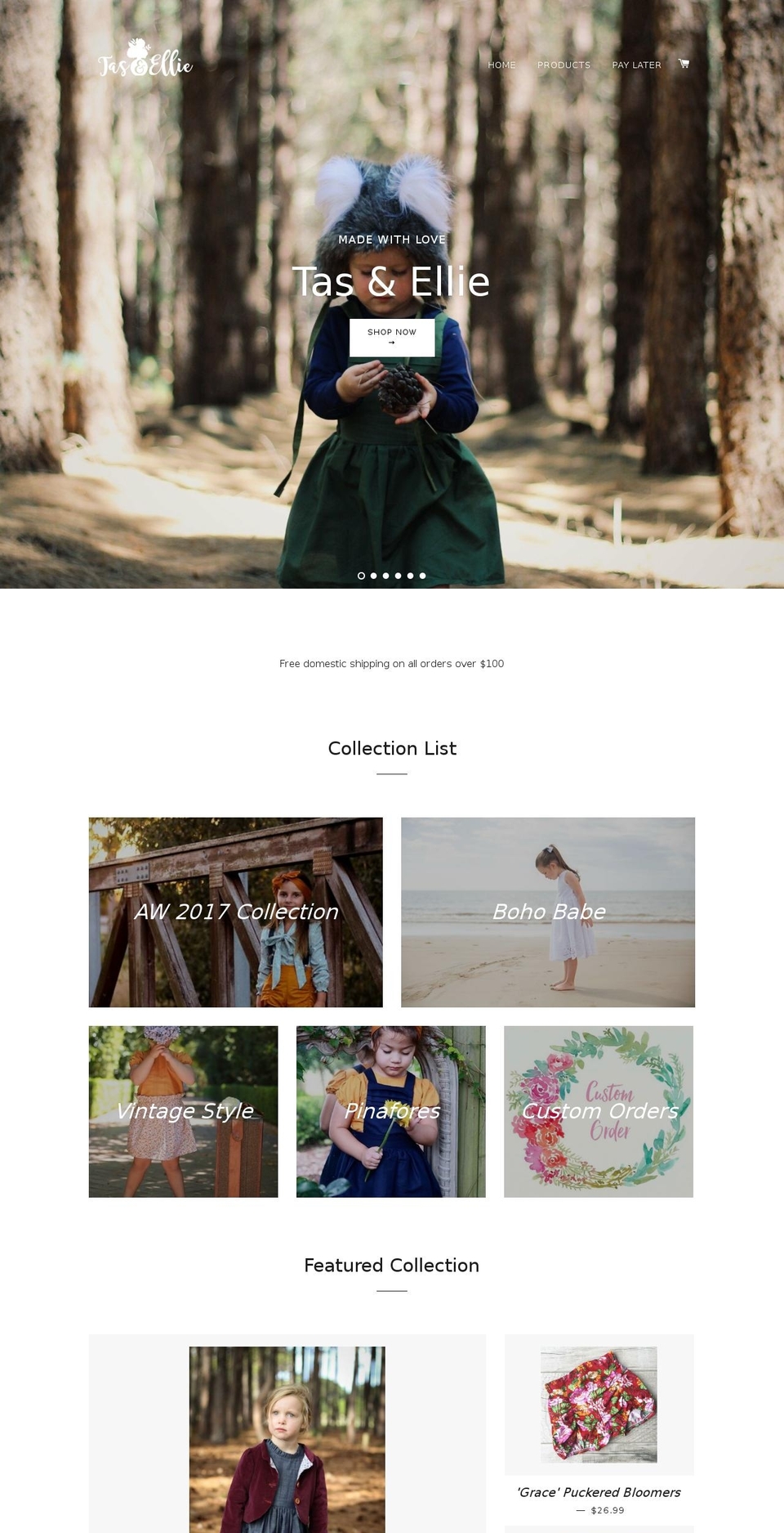 tasandellie.com — Shopify storefront screenshot