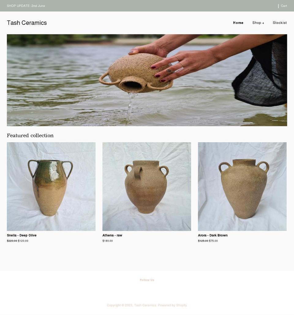 tashceramics.com shopify website screenshot