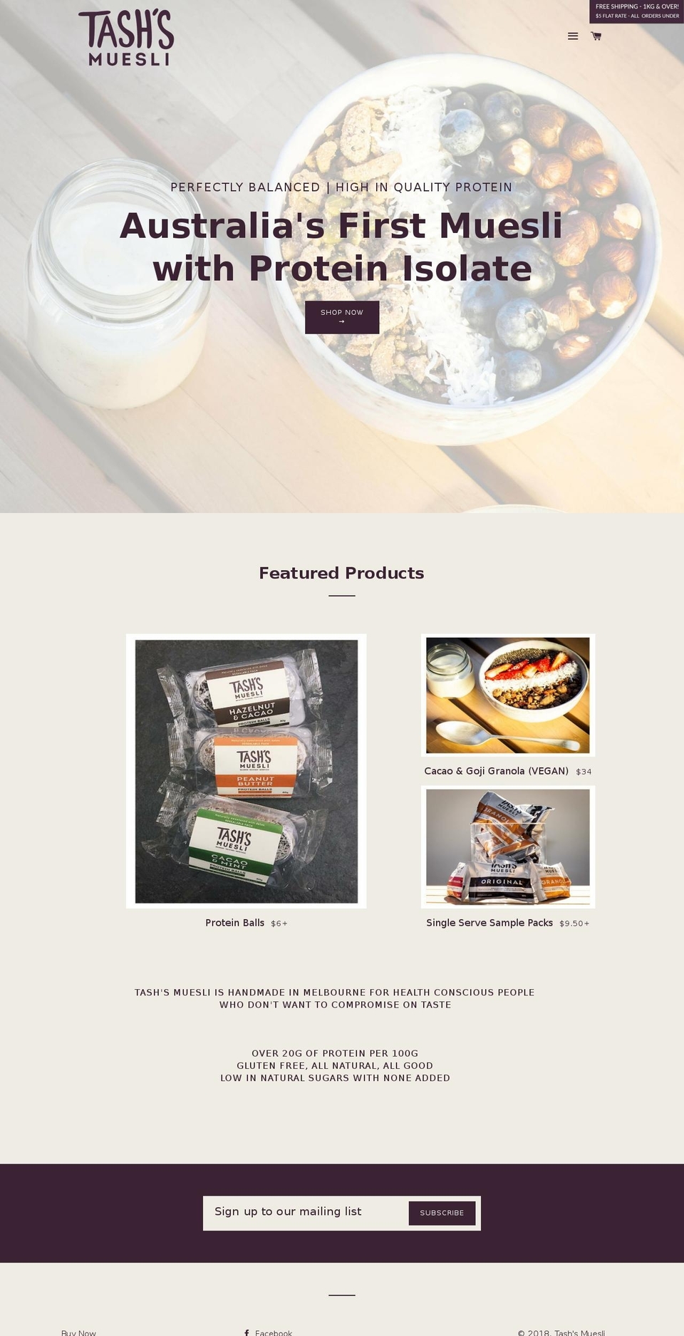 tashsmuesli.com — Shopify storefront screenshot