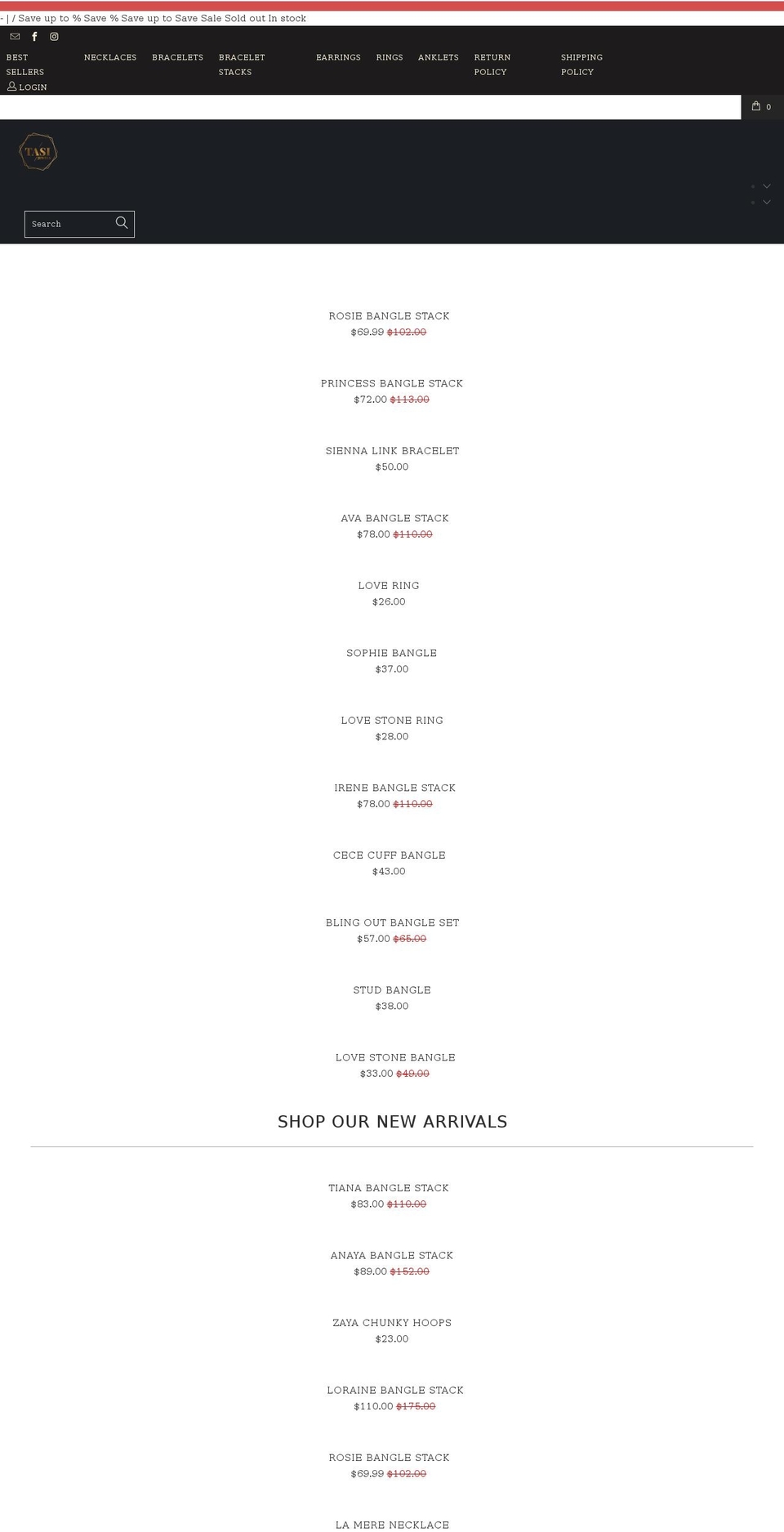 tasijewels.com shopify website screenshot