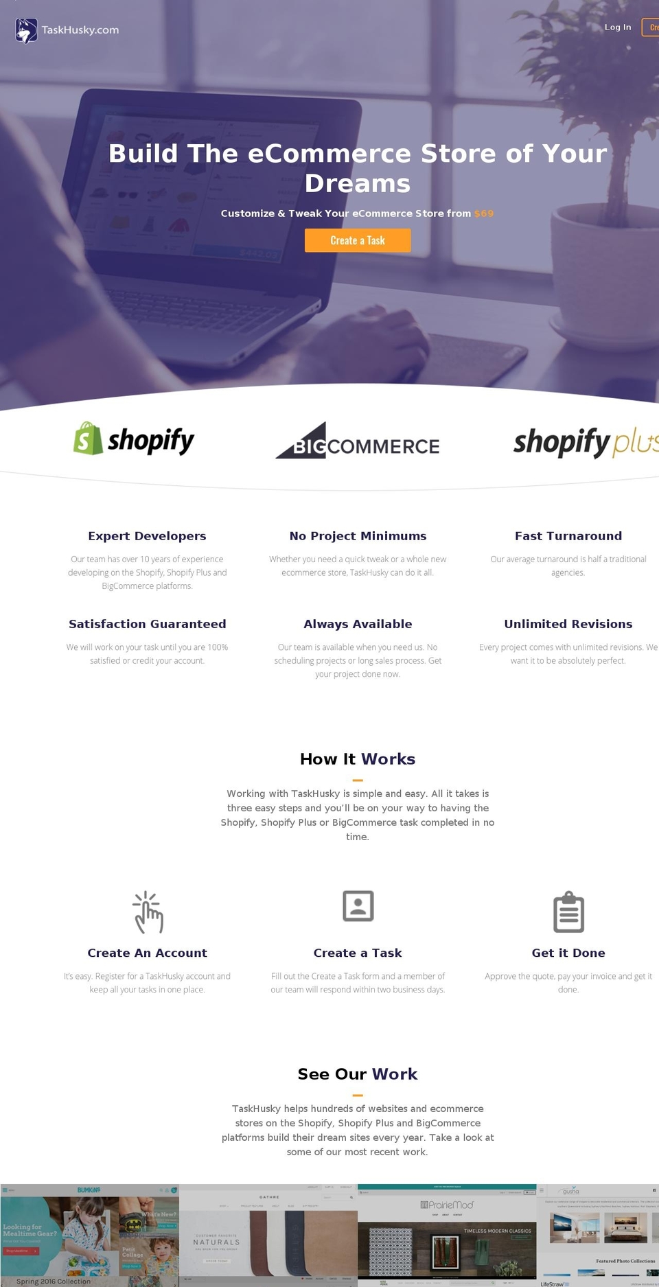 taskhusky.com shopify website screenshot