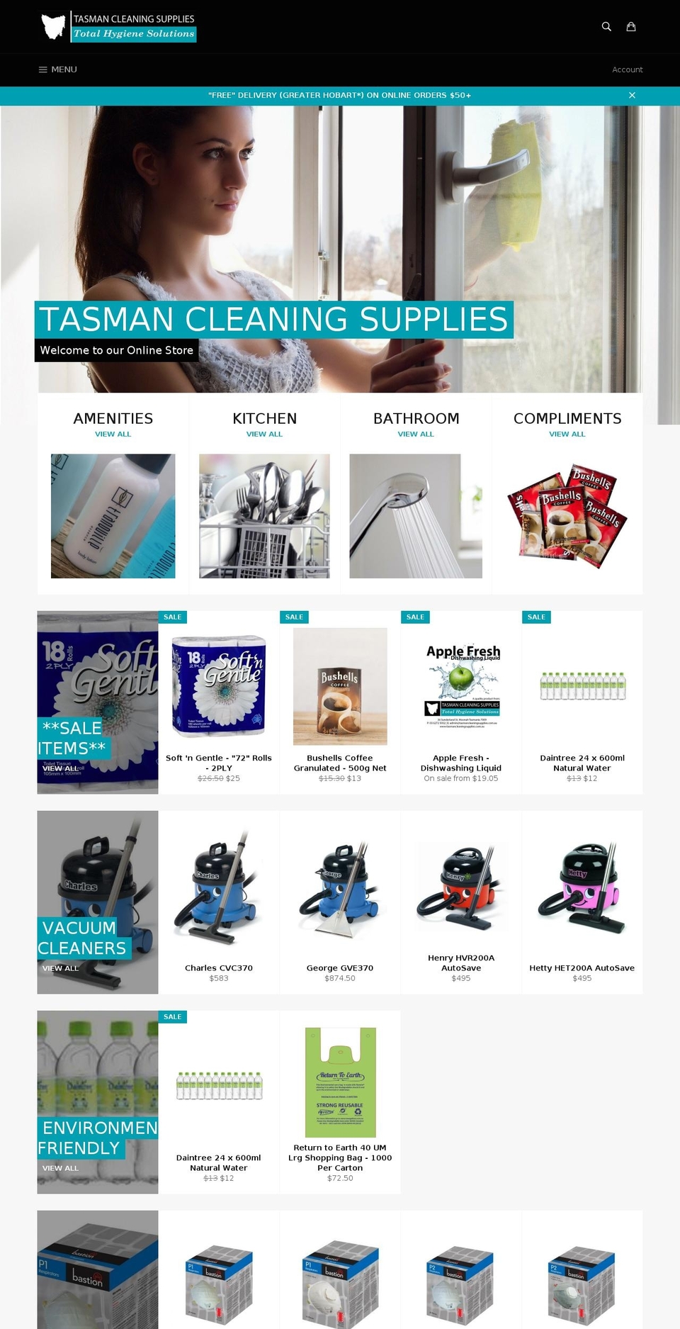 tasmancleaningsupplies.com.au shopify website screenshot