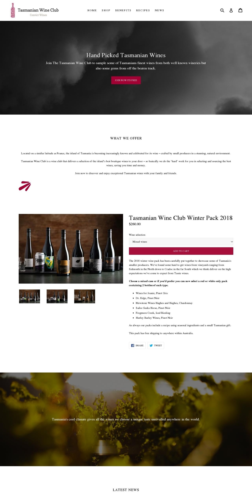 tasmanianwineclub.com.au shopify website screenshot