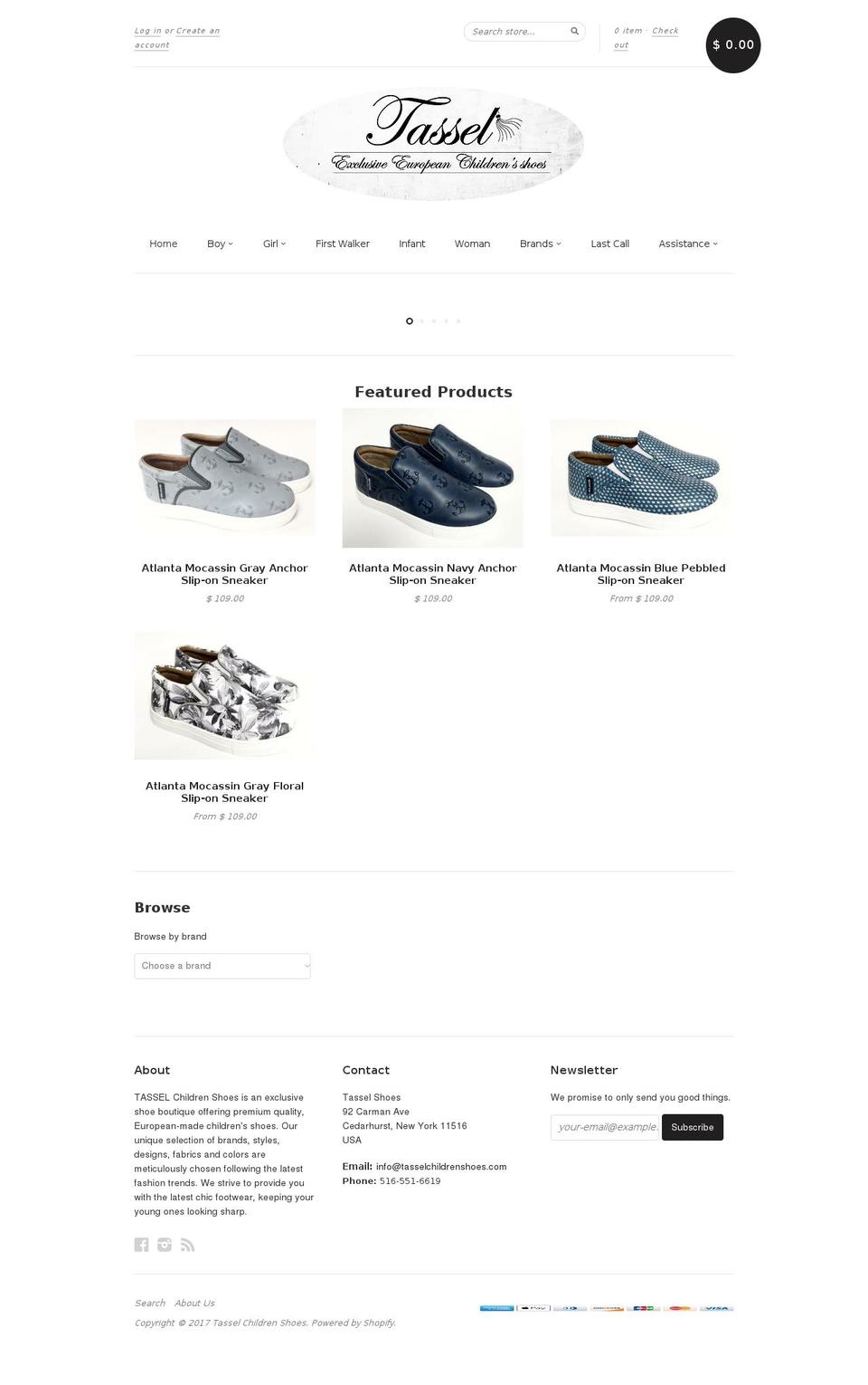 tasselchildrenshoes.com shopify website screenshot