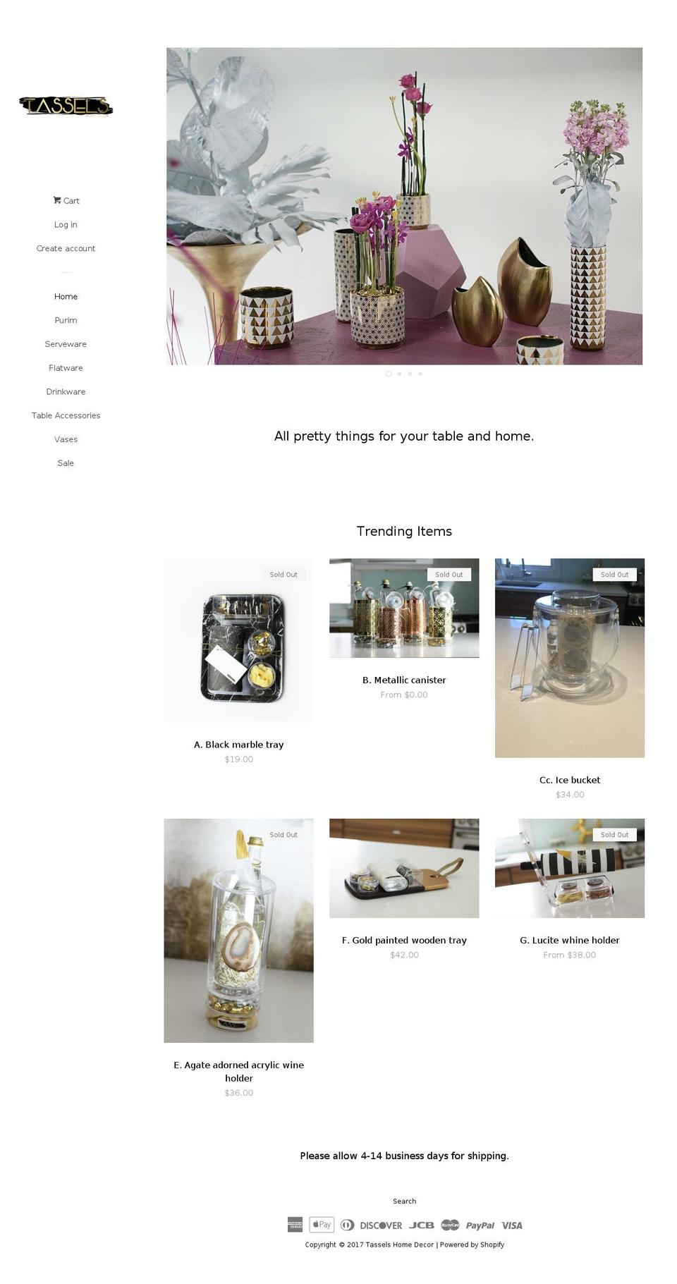 tasselshomedecor.com shopify website screenshot