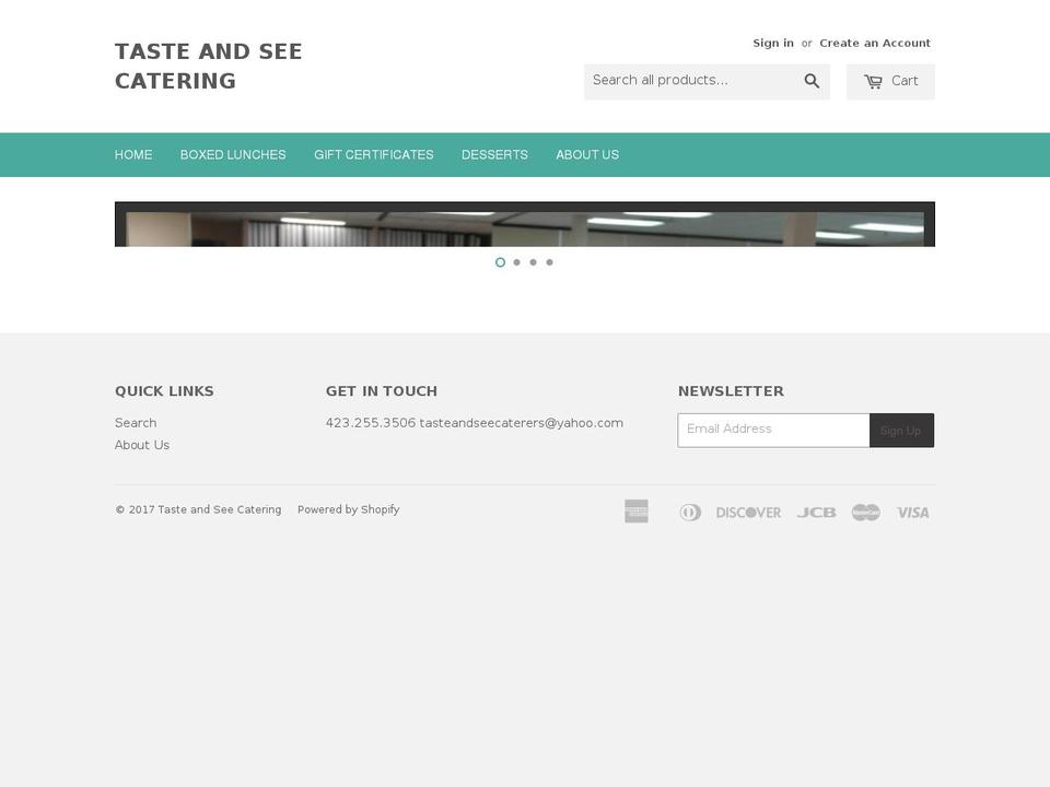 tasteandseecaterers.com shopify website screenshot