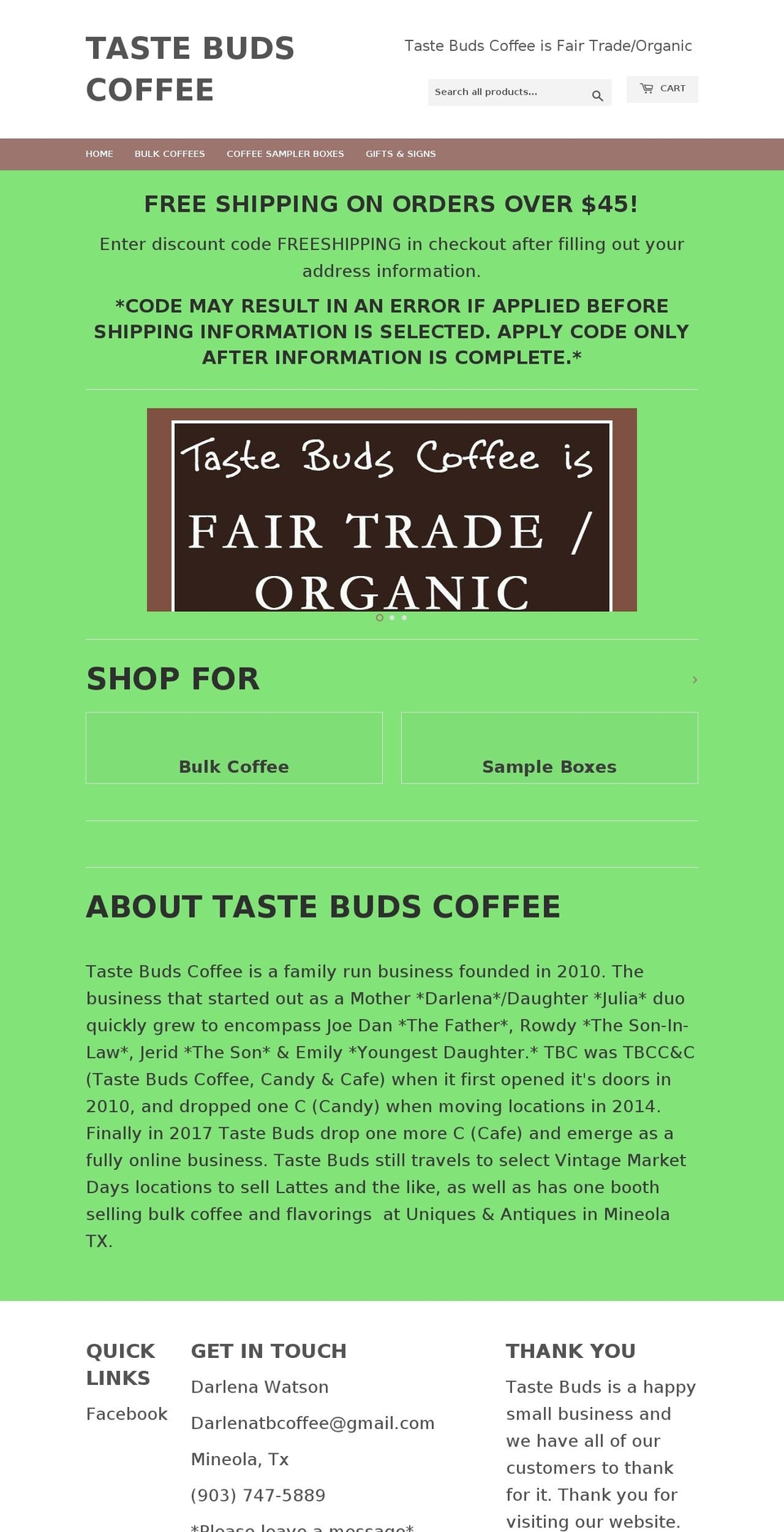 tastebudscoffee.com shopify website screenshot