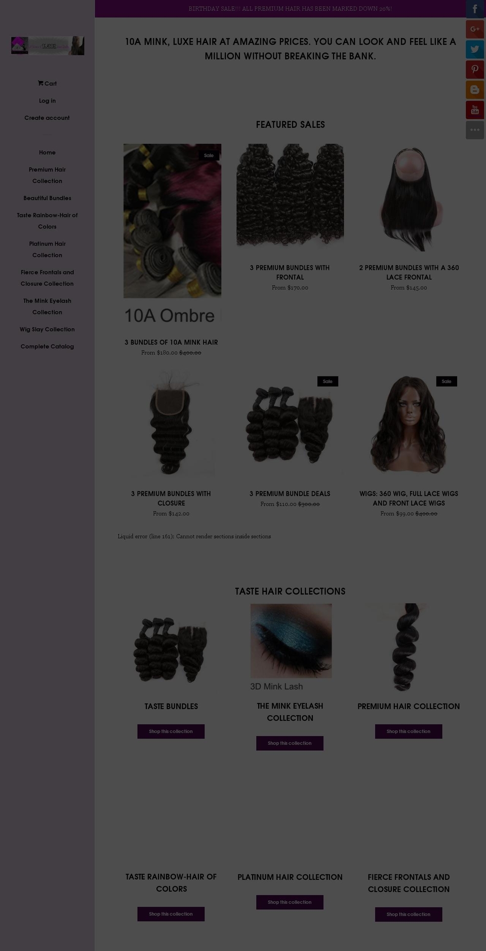 tastehair.com — Shopify storefront screenshot