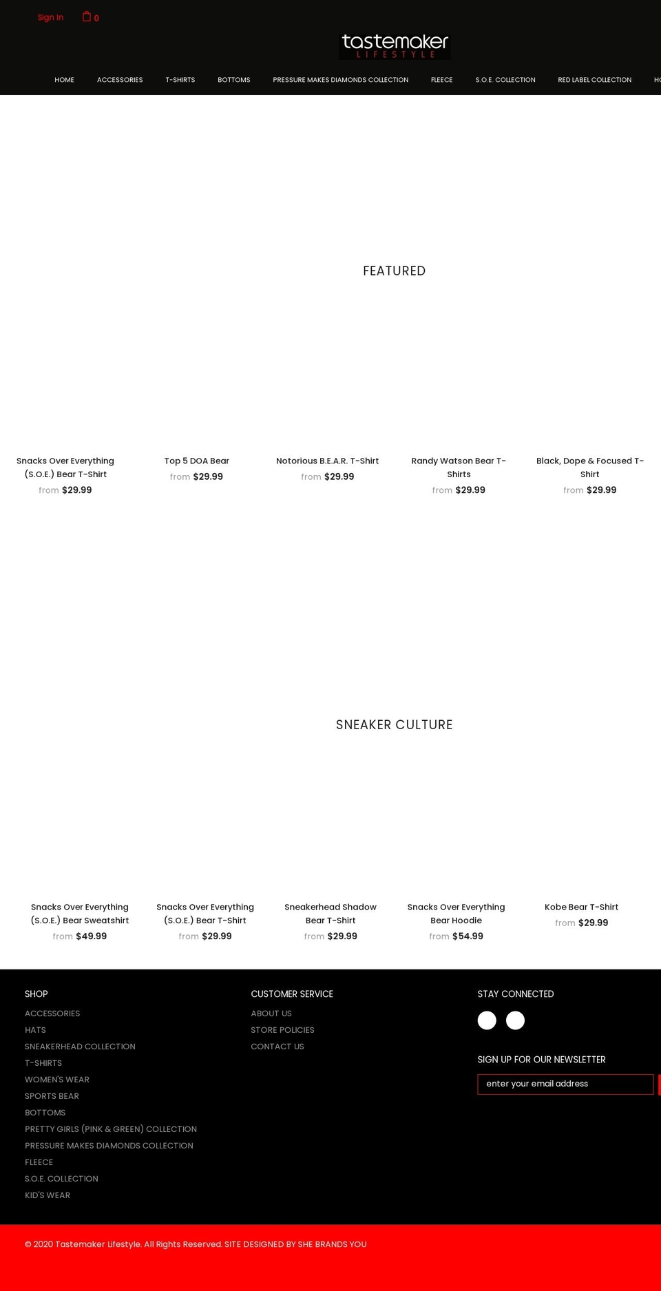 SHE BRANDS YOU TEMPLATE with Installments message Shopify theme site example tastemakerlifestyle.com