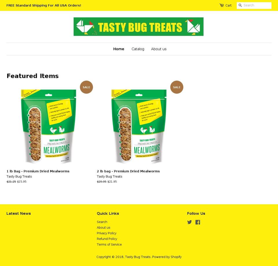 tastybugtreats.com shopify website screenshot