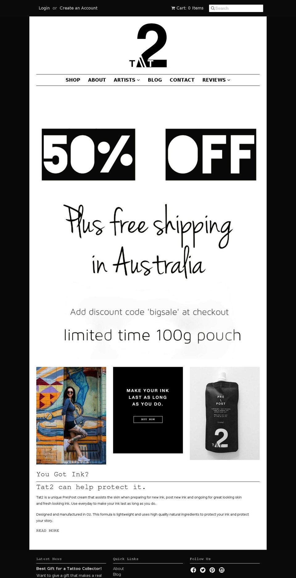 tat2oz.com shopify website screenshot