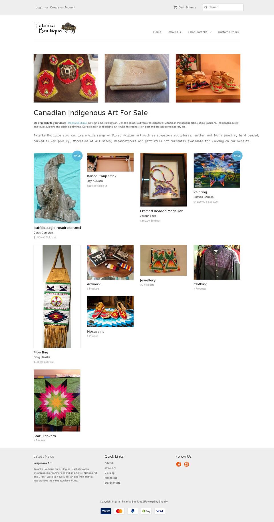 tatankadesigns.com — Shopify storefront screenshot