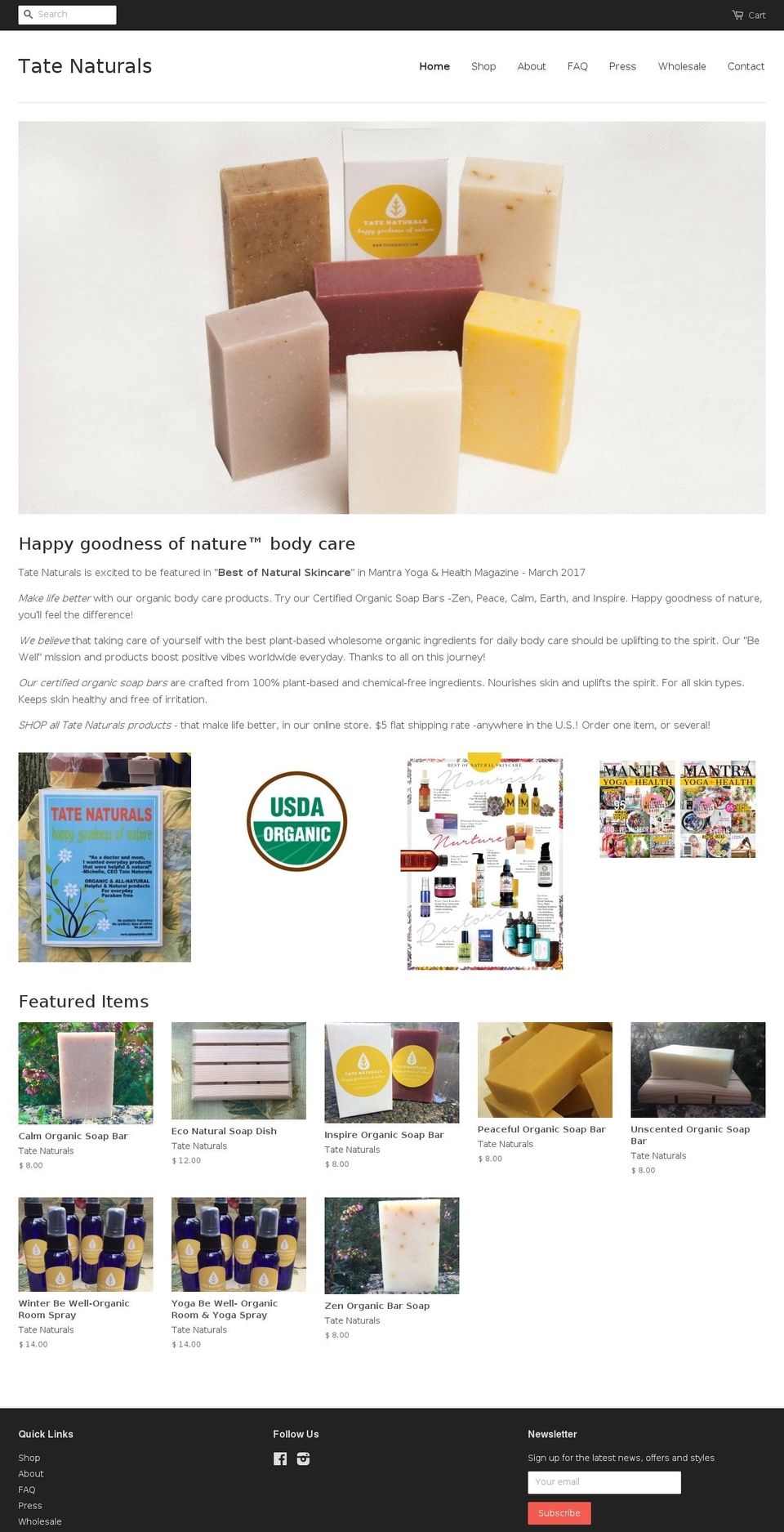 tatenaturals.com shopify website screenshot