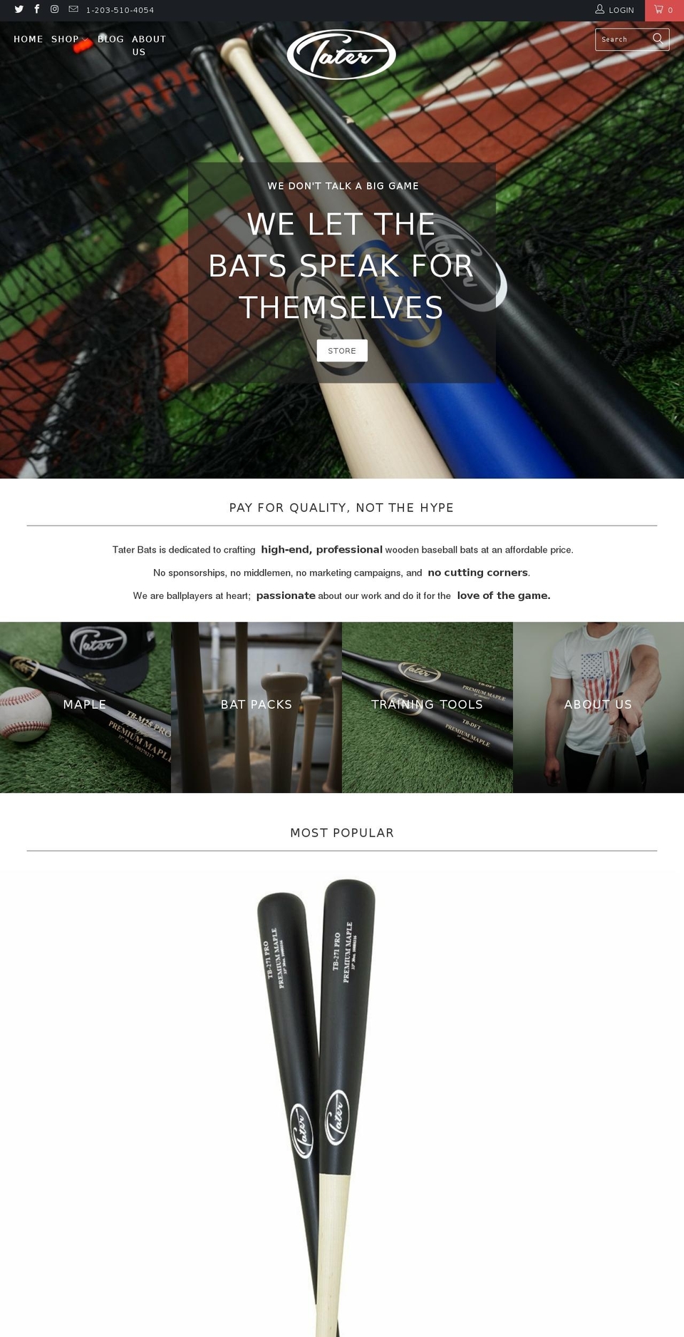 taterbats.com shopify website screenshot
