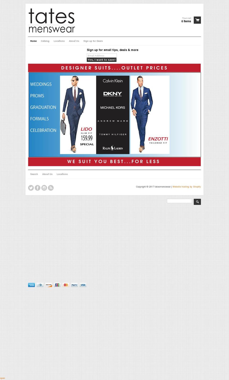 tatesmenswear.com shopify website screenshot
