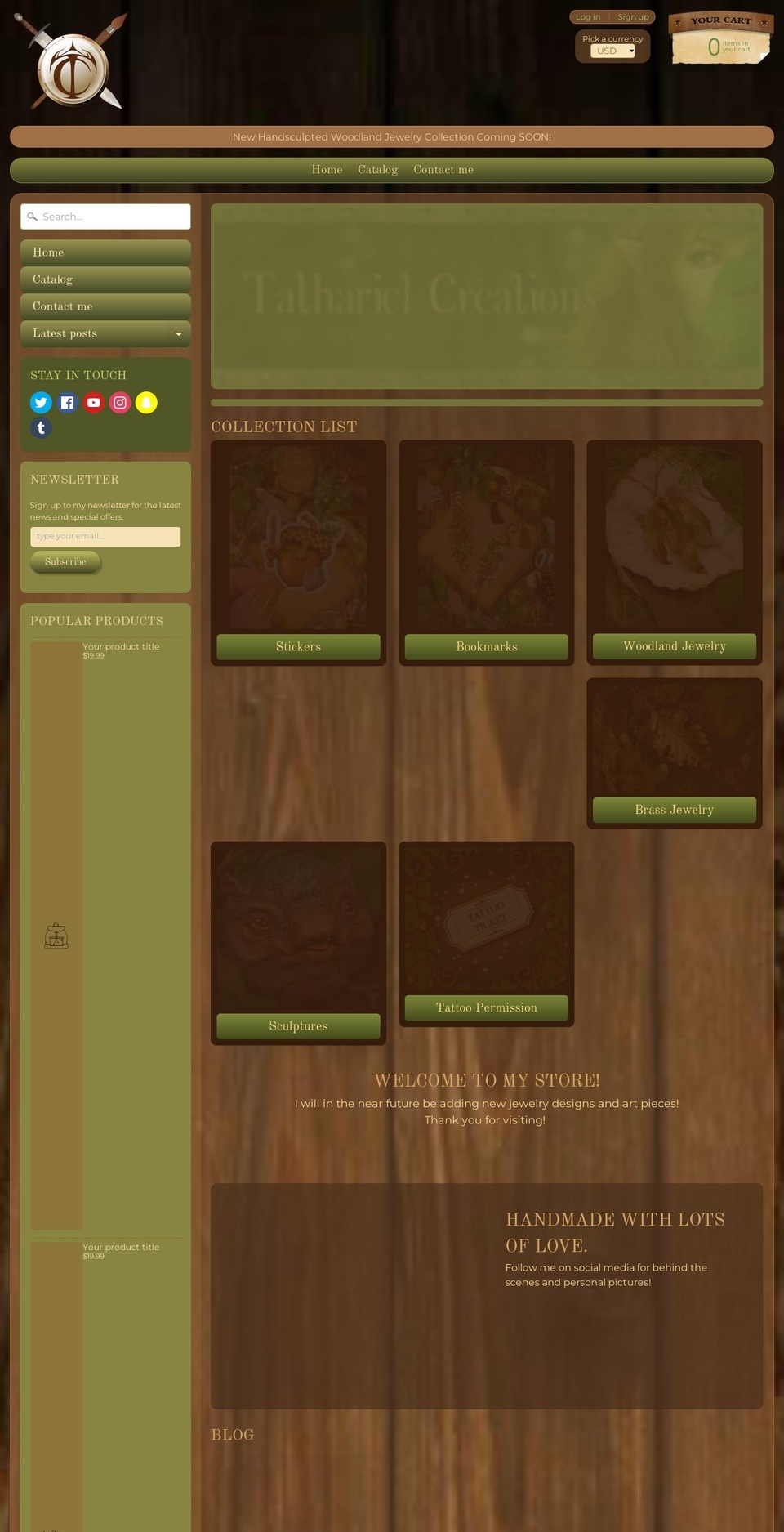 tathariel-creations.myshopify.com shopify website screenshot