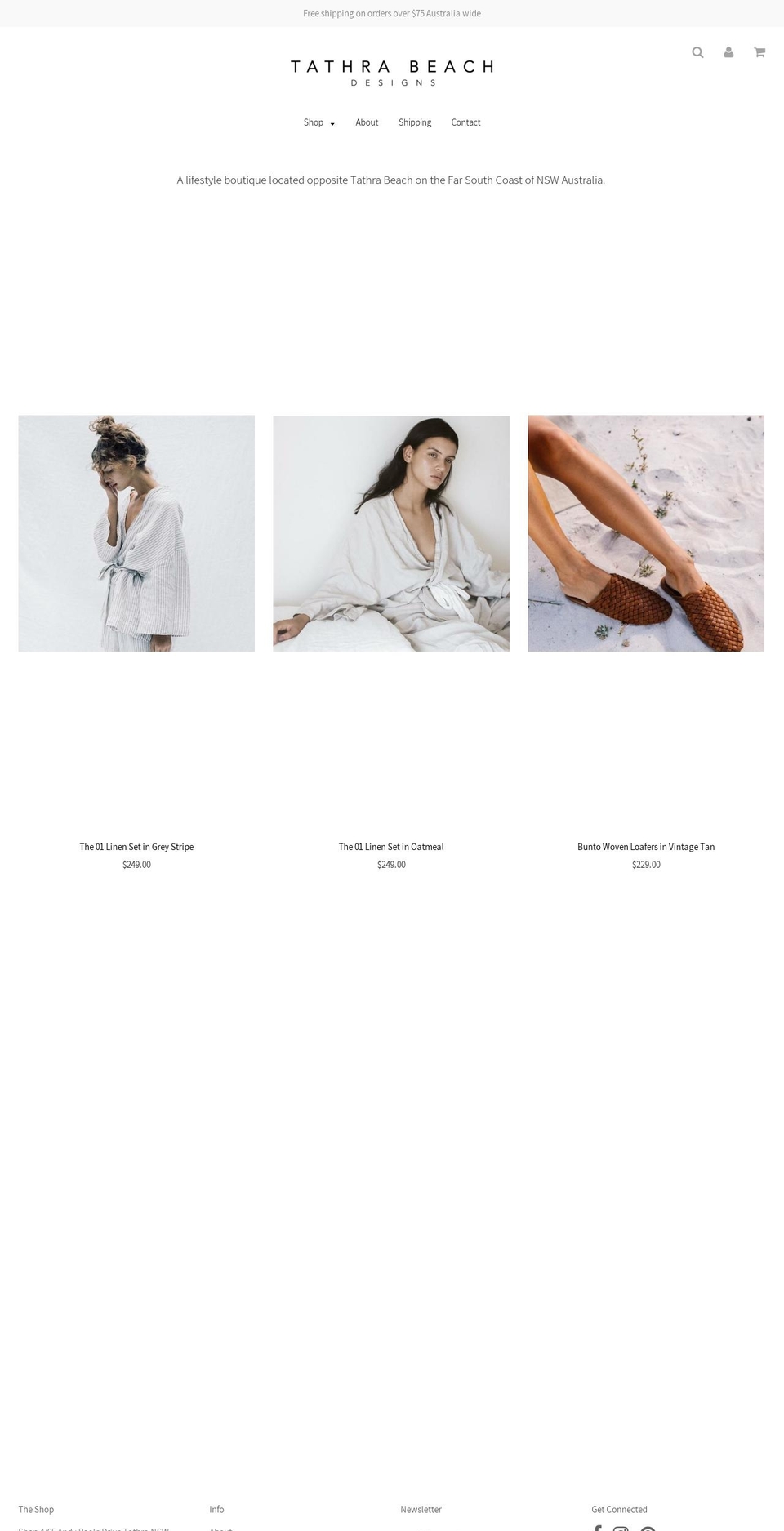 tathrabeachdesigns.com.au shopify website screenshot