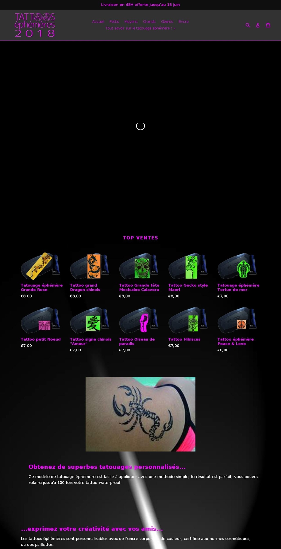 tatouagephemere.com — Shopify storefront screenshot