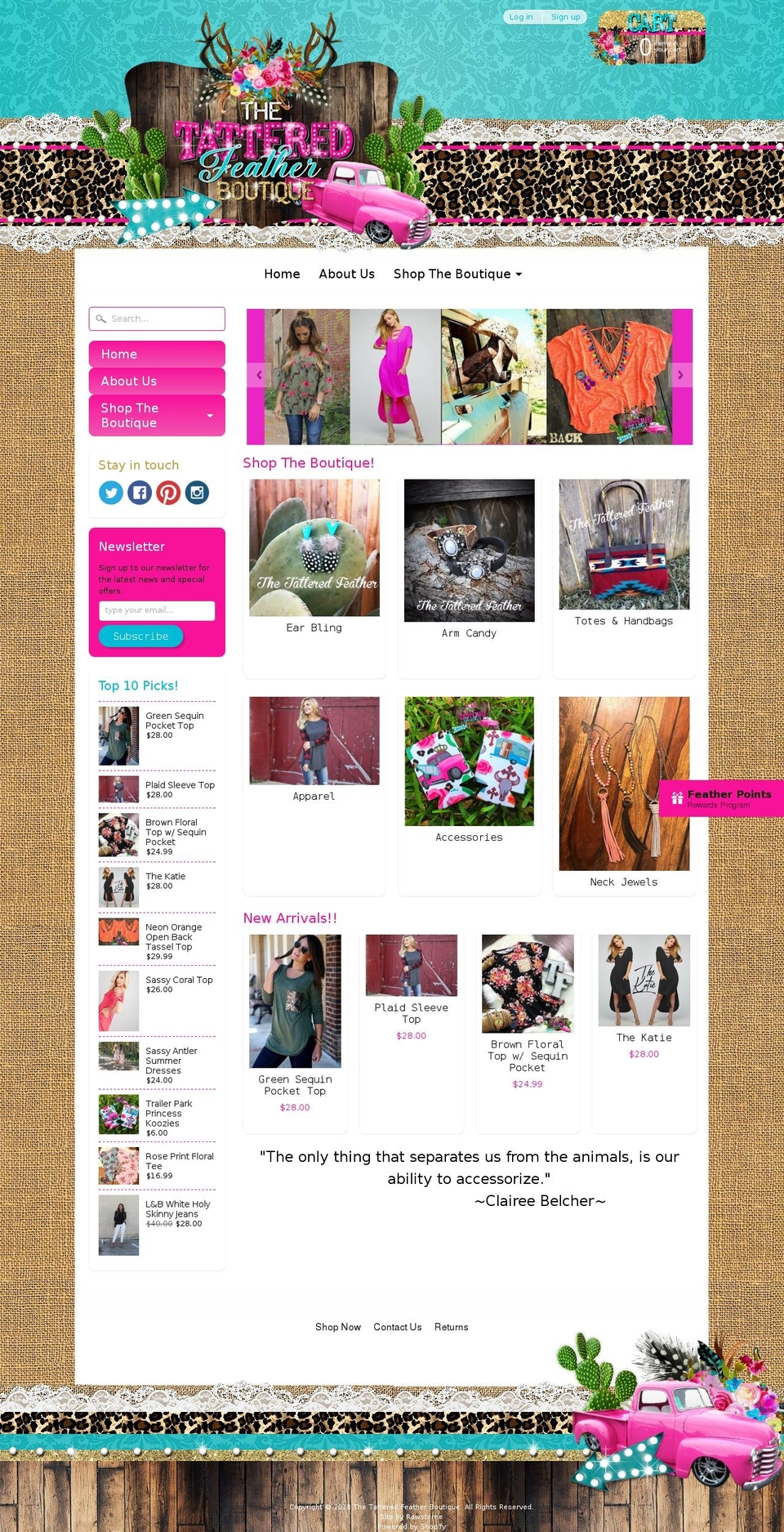 tatteredfeatherboutique.com shopify website screenshot