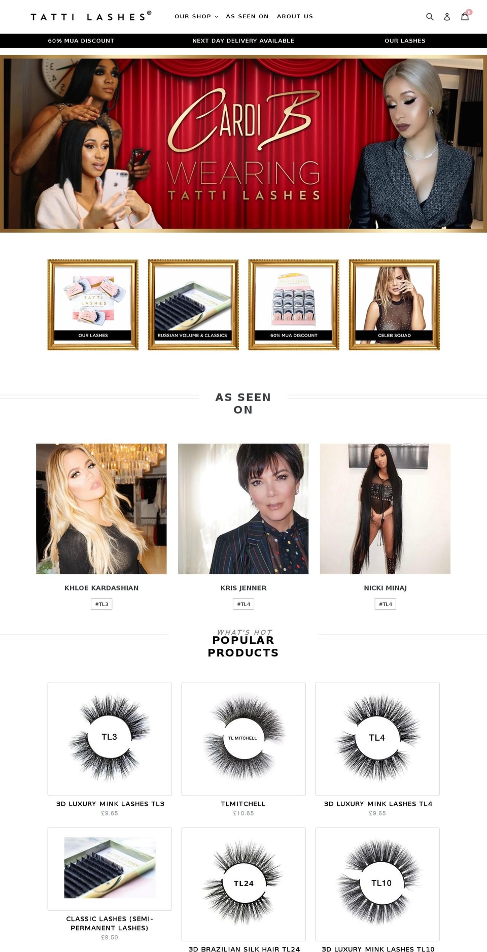 tattilashes.com shopify website screenshot